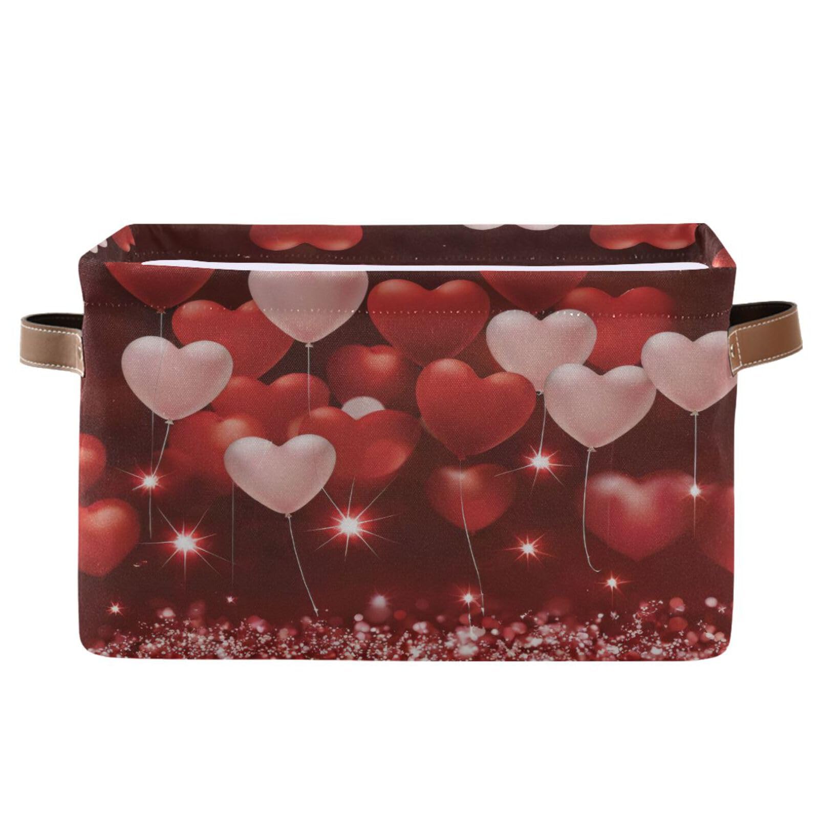 2-Pack Valentine's Day Heart Balloon Fabric Storage Bins with Handles - Closet Organizer Baskets for Clothes, Toys & Home Decor - Perfect for Bedroom, Nursery & Gift Giving