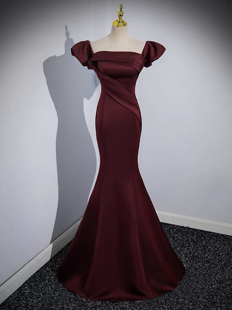 Burgundy Off Shoulder Mermaid Prom Dress J3235 - Elegant Long Formal Gown for Homecoming, Evening Parties & Special Occasions