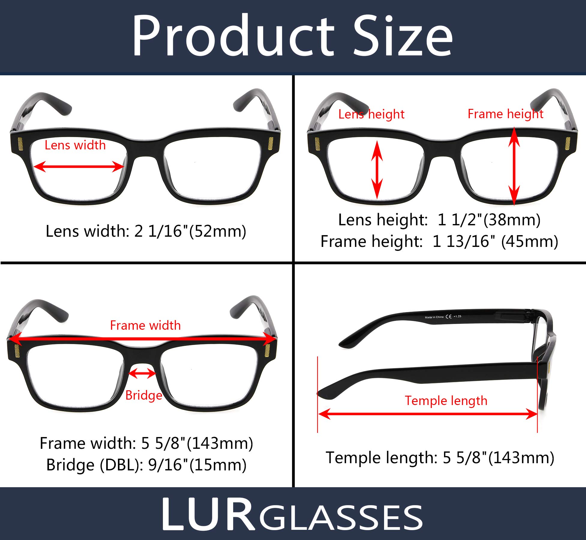 LUR Reading Glasses 5 Pack - Stylish Magnifying Readers for Women - Perfect for Reading, Crafting & Computer Work
