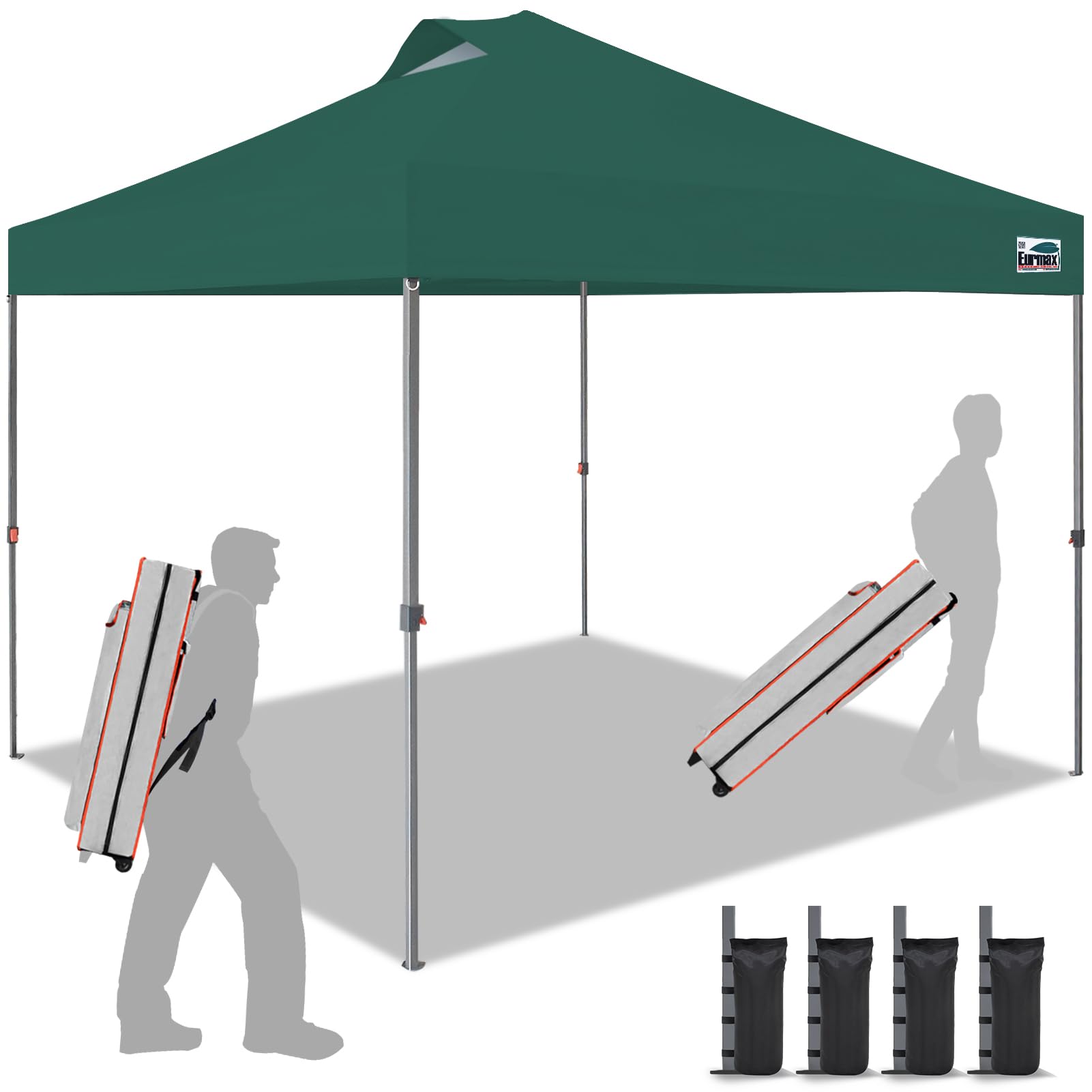 Eurmax USA 10x10ft One-Person Pop Up Canopy Tent - Instant Portable Shelter for Outdoor Events, Beach, Camping & Backyard - Includes 4 Sandbags (Forest Green) | Weatherproof Sunshade for Parties, Markets & Sports