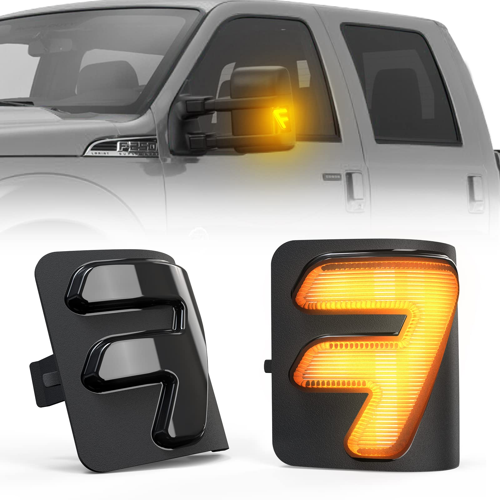 LED Side Mirror Marker Lights for 2008-2016 Ford F250 F350 F450 F550 Super Duty, Sequential Amber Turn Signal & Running Lights - Upgrade Your Truck's Safety and Style for Night Driving & Off-Road Adventures