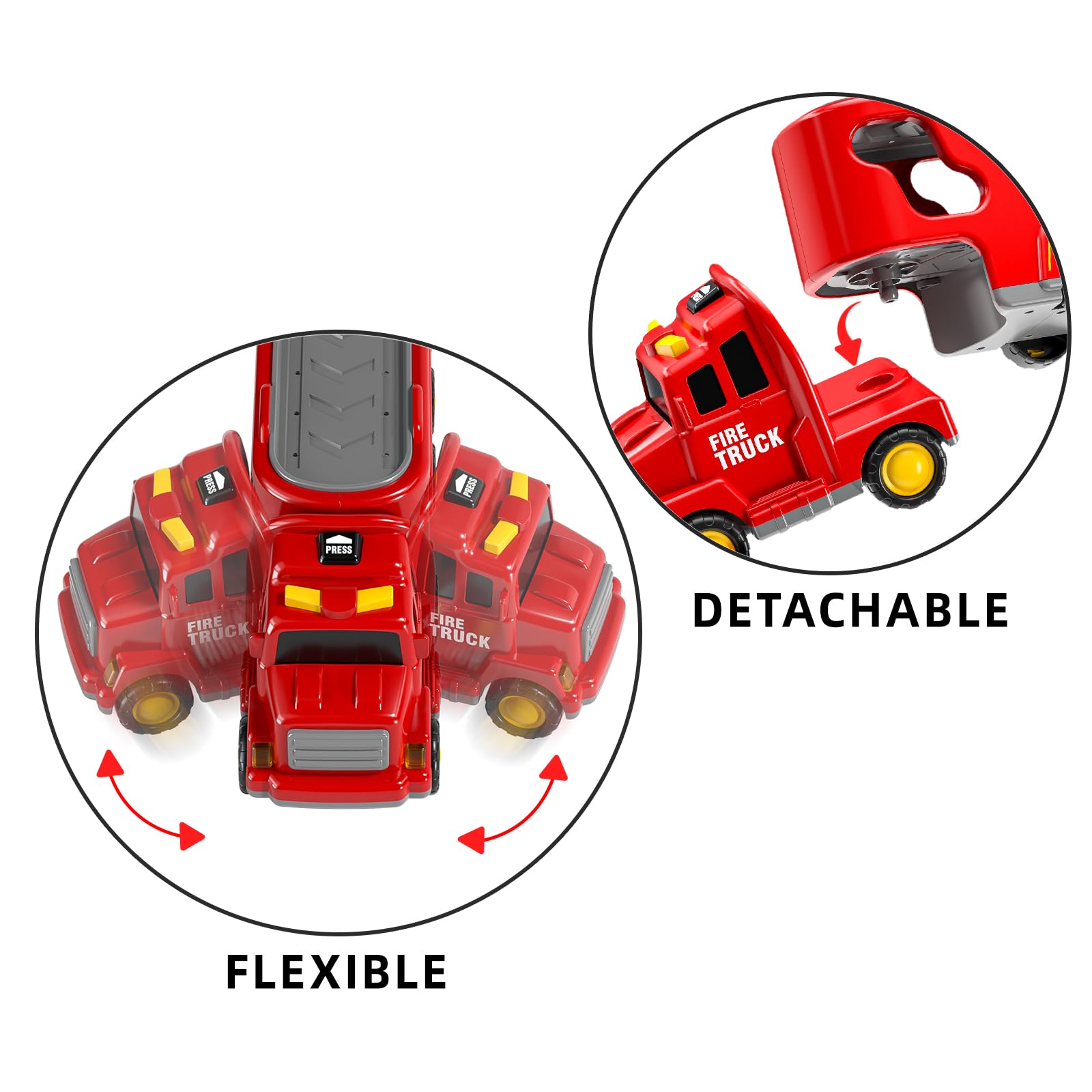 Fire Truck Toy for Kids Ages 3-7 - Toddler Fire Engine Transport Vehicle Carrier with Lights & Sounds - Best Gift for Boys & Girls - Perfect for Pretend Play, Birthday Parties & Preschool Learning