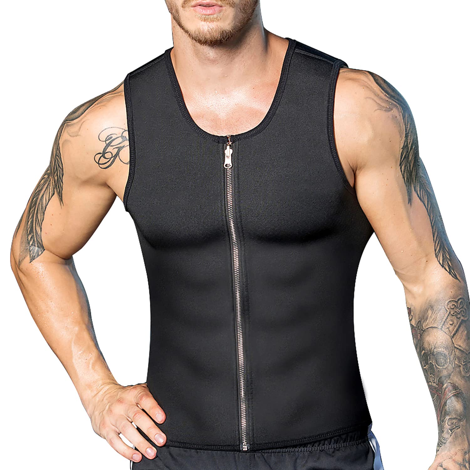 RIBIKA Neoprene Sauna Suit for Men - Weight Loss Sweat Vest, Waist Trainer Compression Shirt, Sleeveless Workout Top with Zipper | Gym, Running, Boxing & Fitness Training