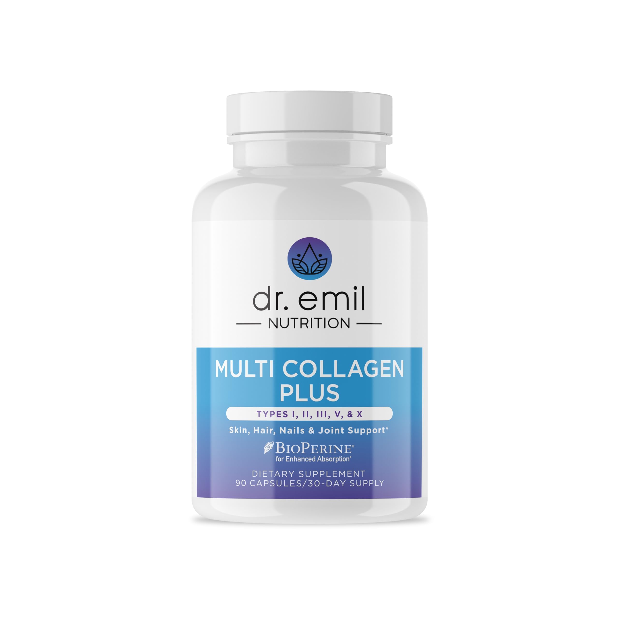 DR. EMIL NUTRITION Multi Collagen Pills - Hydrolyzed Collagen Supplement for Women with Types I, II, III, V & X - Supports Hair Growth, Skin Health, Nail Strength & Joint Care - 90 Capsules - Perfect for Daily Wellness Routine & Anti-Aging Support