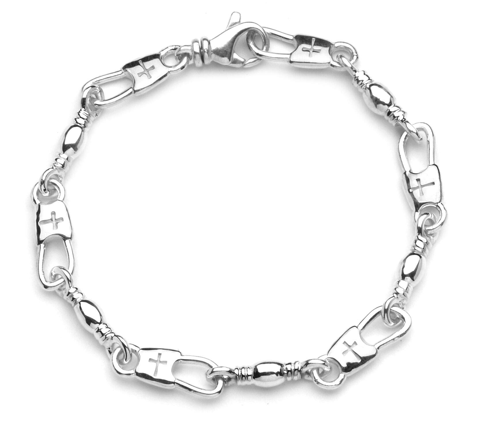 Fisher of Men Large Link Cross or Hook Bracelet - Religious Christian Jewelry for Men & Women - Perfect for Church, Bible Study & Daily Wear