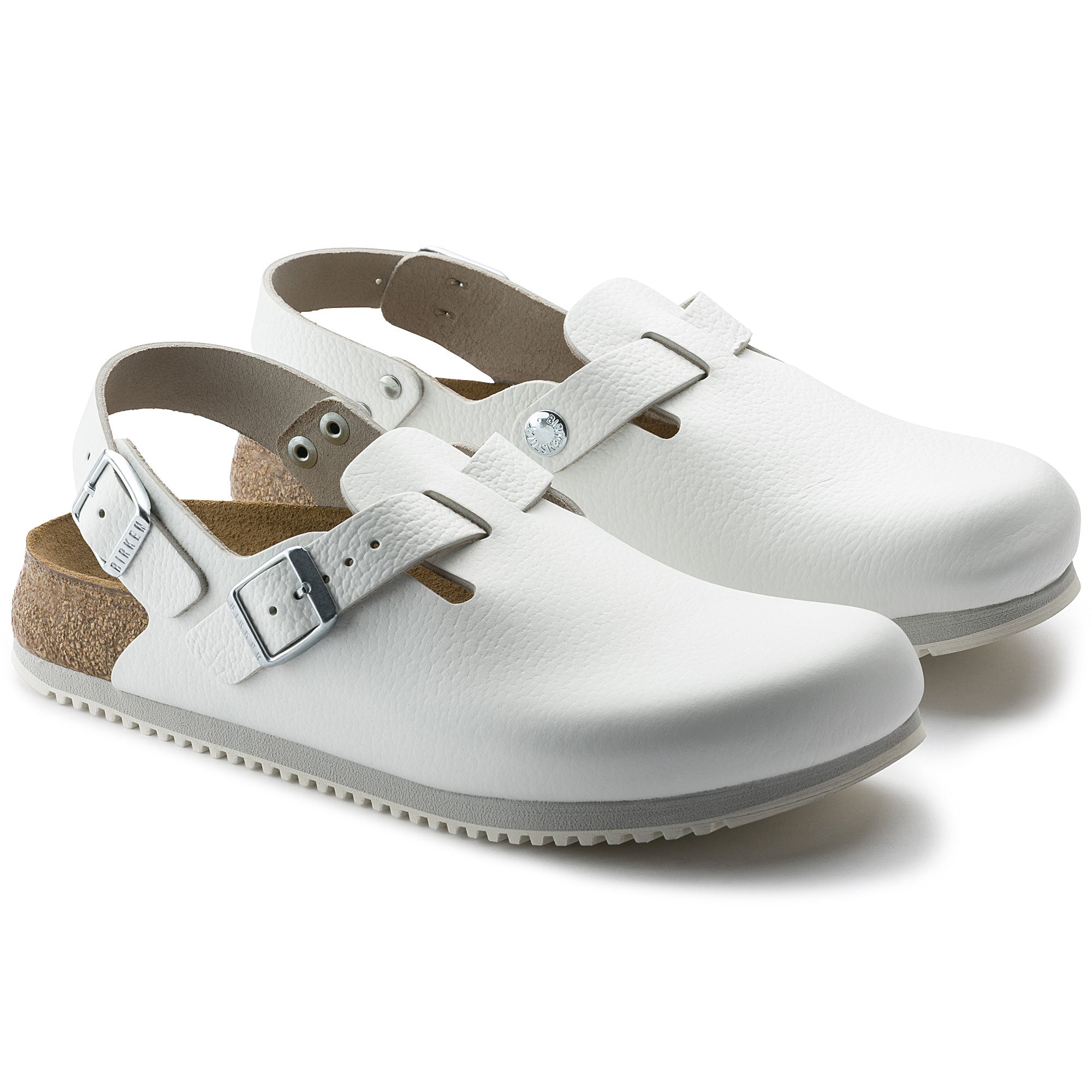 Birkenstock Tokio Super Grip Leather Clog - Classic Footbed in White | Non-Slip Work Shoes for Nurses, Chefs & Healthcare Professionals