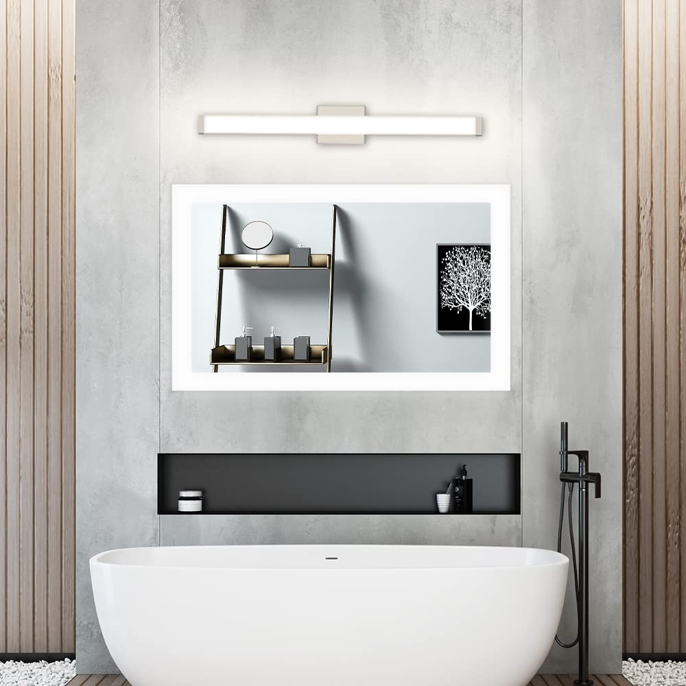 33.5 Inch Brushed Nickel Square LED Bathroom Vanity Light - 18W 4000K Natural White Wall Bar Lighting Fixture for Mirror - Perfect for Modern Bathrooms, Powder Rooms & Dressing Areas