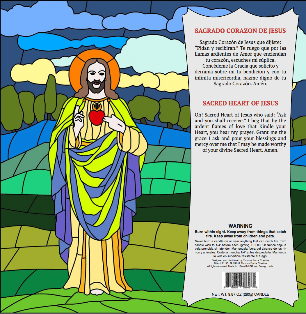 Sacred Heart of Jesus Prayer Candle - Religious Devotional Glass Jar Candle for Home Altar, Church Worship & Spiritual Healing Ceremonies