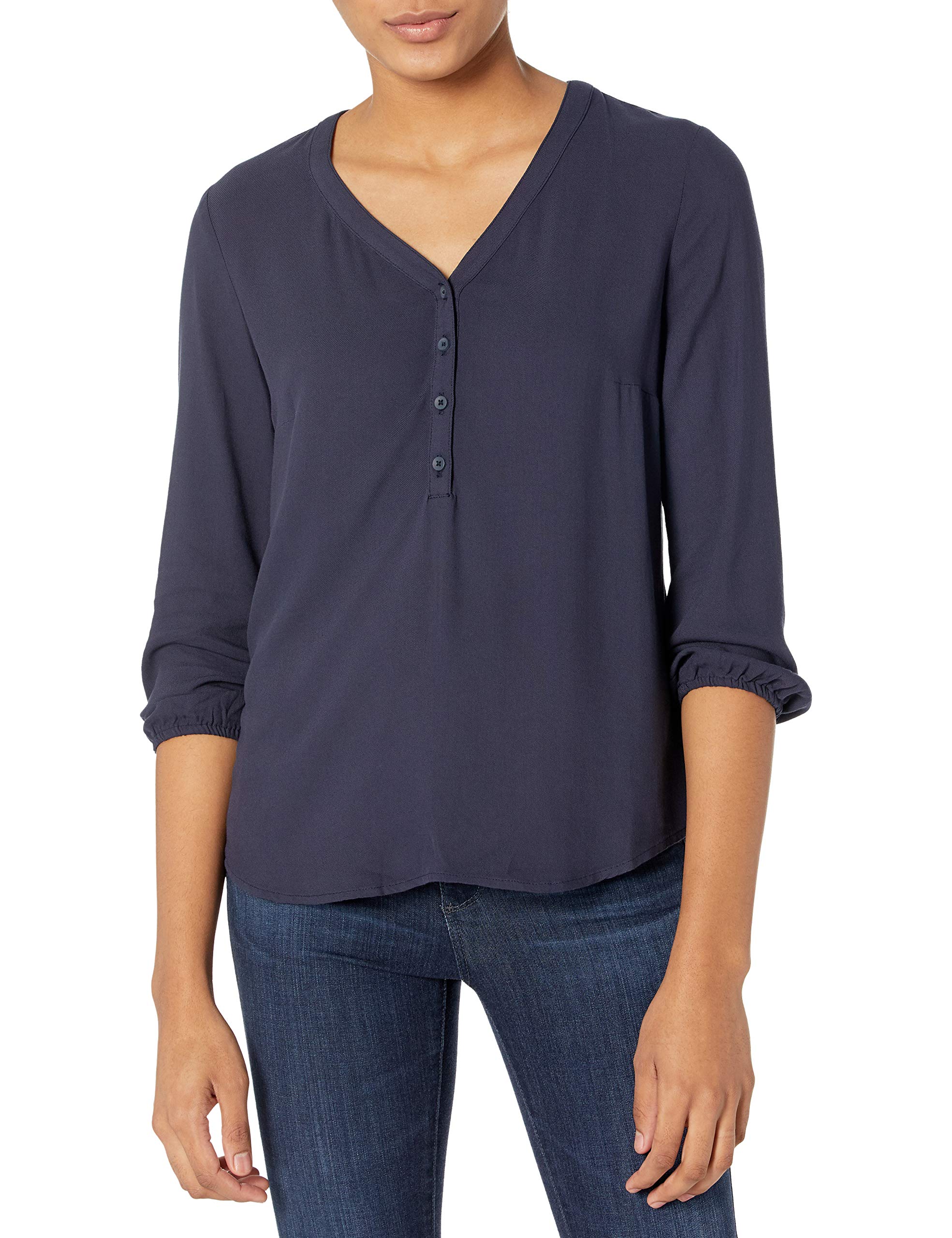 Amazon Essentials Women's 3/4 Sleeve Button-Down Popover Shirt - Casual Office Wear & Spring Outfits for Women