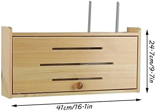 Solid Wood Wireless Router Storage Box - Wall Mount WiFi Router Organizer with Power Cord Management, Free Punch Holes (Yellow, 41x24.7cm) - Perfect for Home Office, Living Room & Bedroom Network Setup