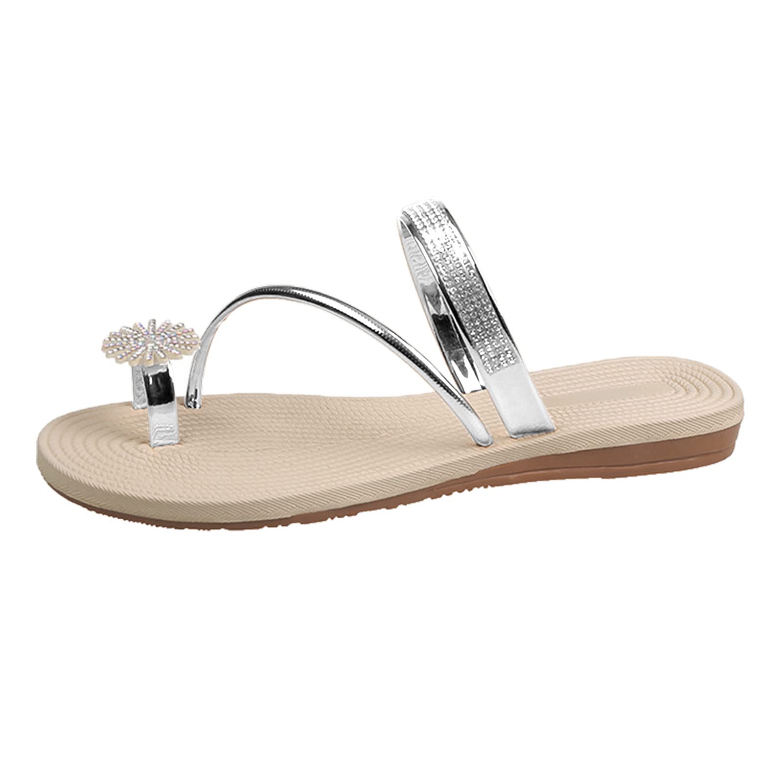 Women's Pearl Accent Flat Sandals - Comfortable Elastic Strap Casual Slippers for Home, Beach & Daily Wear | Summer Thong Sandals for Girls and Women