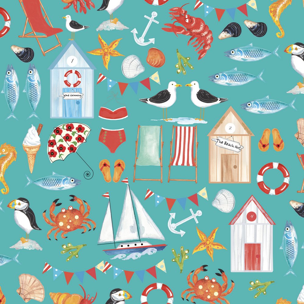 JAM PAPER Industrial Size Bulk Wrapping Paper Rolls - Just Beachy Design - 1/4 Ream (416 Sq Ft) - Sold Individually - Perfect for Gift Wrapping, Shipping Packaging & Craft Projects