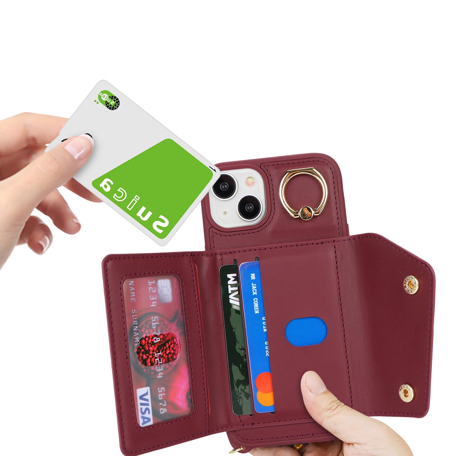 iPhone 15 Wallet Case with Card Holder & Crossbody Strap - 6.1