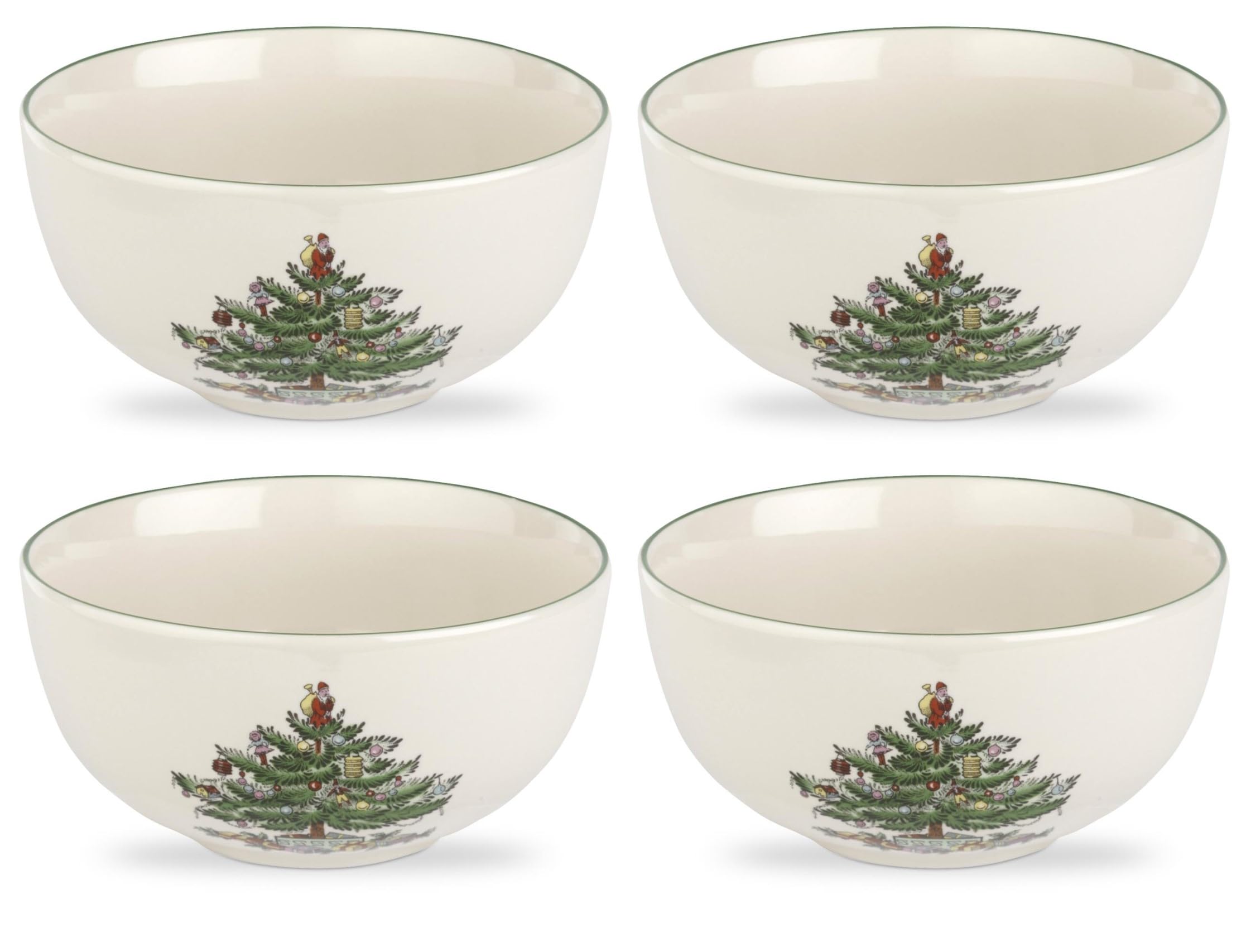 Spode Christmas Tree 5.5-Inch Fruit Salad Bowl Set of 4 - Classic Holiday Earthenware Serving Bowls for Cereal, Dessert, Christmas Treats - Microwave, Dishwasher & Oven Safe Tableware - Perfect for Holiday Parties, Family Gatherings & Festive Dining Decor