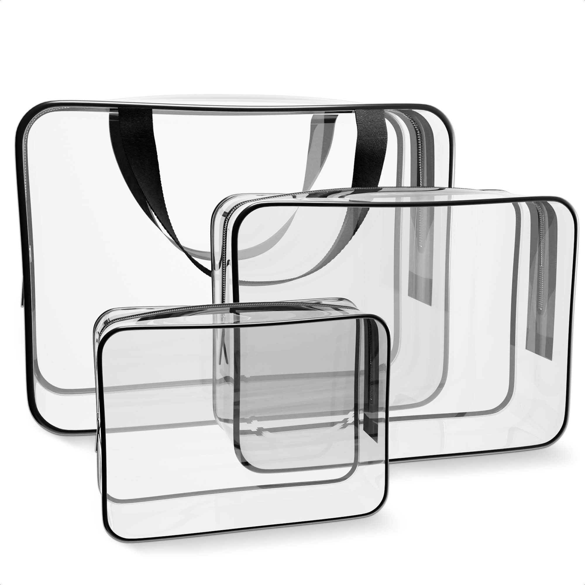 3Pcs Clear Toiletry Bags for Women - TSA Approved Travel Cosmetic Organizer, Waterproof Zippered Makeup Pouches for Airplane Carry On, Perfect for Shampoo Bottles & Skincare Products - Ideal for Airport Security & Weekend Getaways