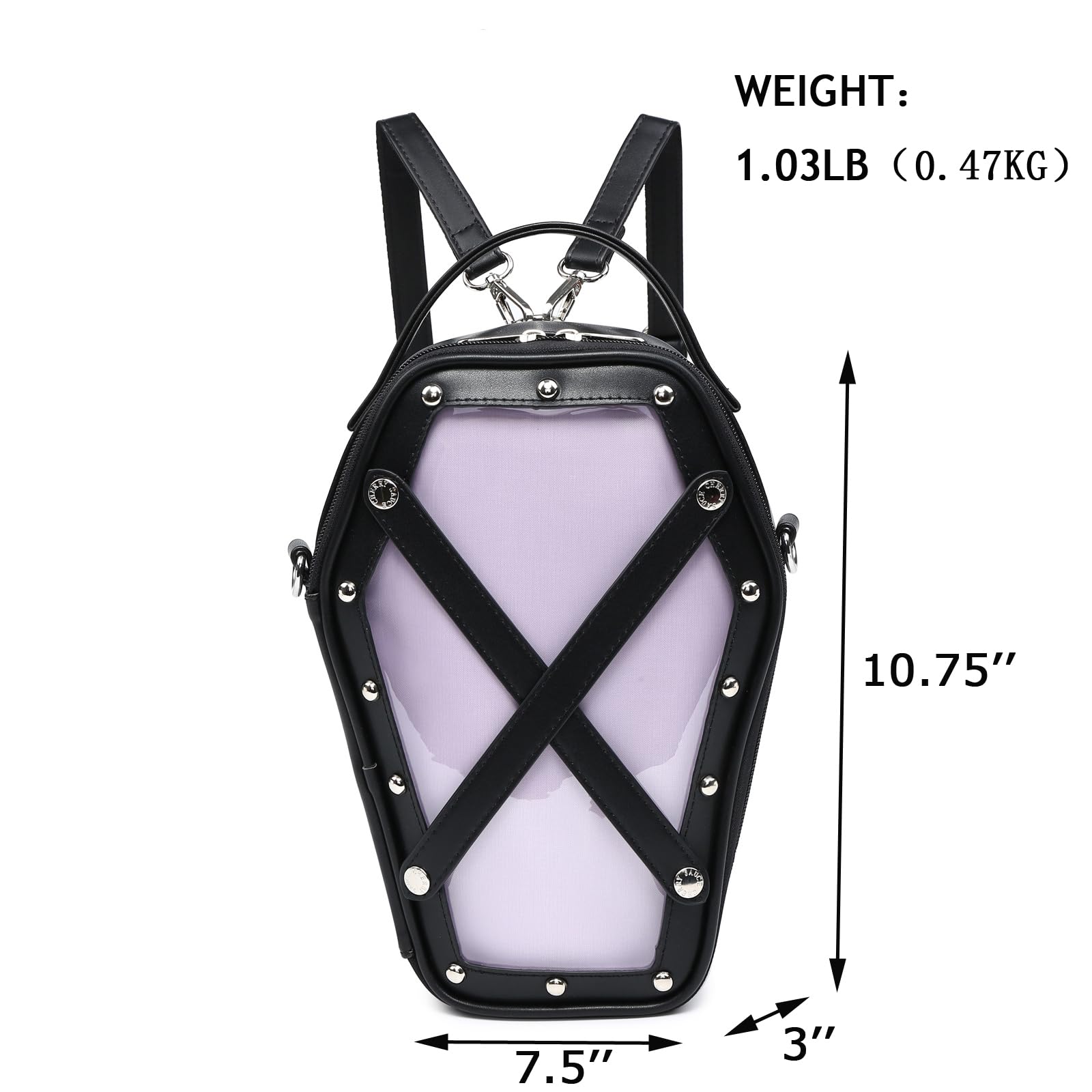 Gothic Coffin Shape Cherry Sauce Ita Bag Backpack - Detachable Cross Straps, Halloween JK Fashion Purse & Handbag for Cosplay, Anime Conventions & Gothic Style Outfits