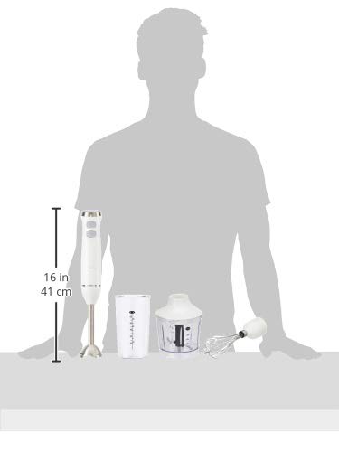 Amazon Basics 300W 4-in-1 Immersion Hand Blender with Stainless Steel Blending Stick, Whisk, Chopper & 500ml Beaker - Continuous Speed Control & Turbo Mode - 5ft Power Cord - White - Perfect for Smoothies, Soups, Sauces & Baby Food Prep