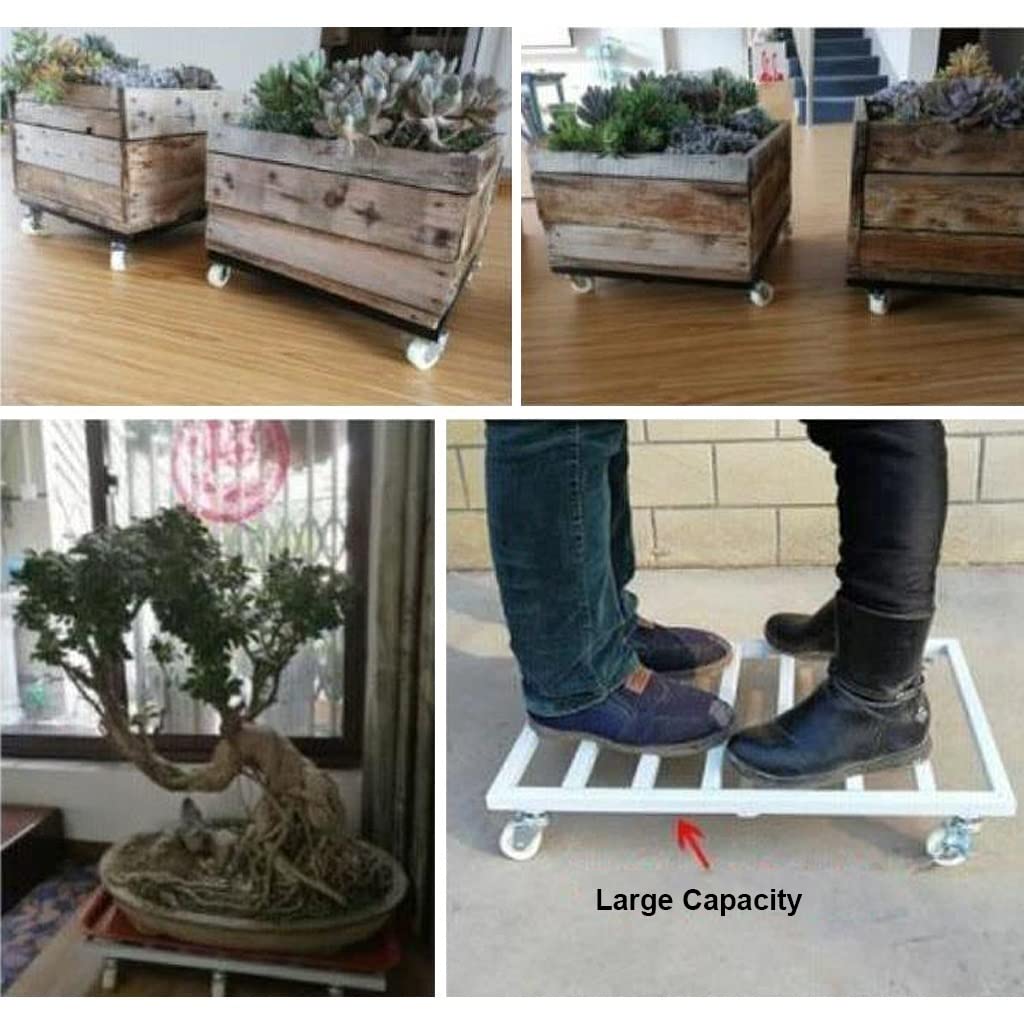 Heavy Duty 18-inch Black Metal Plant Stand with 6 Wheels - Square Iron Rolling Plant Caddy for Indoor/Outdoor Use - Mobile Flower Pot Holder for Garden, Patio, and Home Decor - Durable Plant Dolly with Smooth Rollers