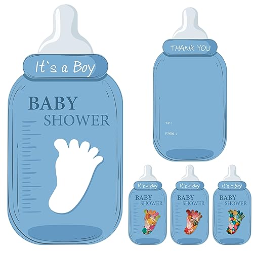 50 Pack Funny Baby Shower Thank You Cards for Boy - Baby Shower Gift Bags Set with Feeding Bottle Design - Perfect for Guests, Decorations & Party Favors (Candy Not Included) - Ideal for Newborn Celebrations, Gender Reveals & Nursery Decor
