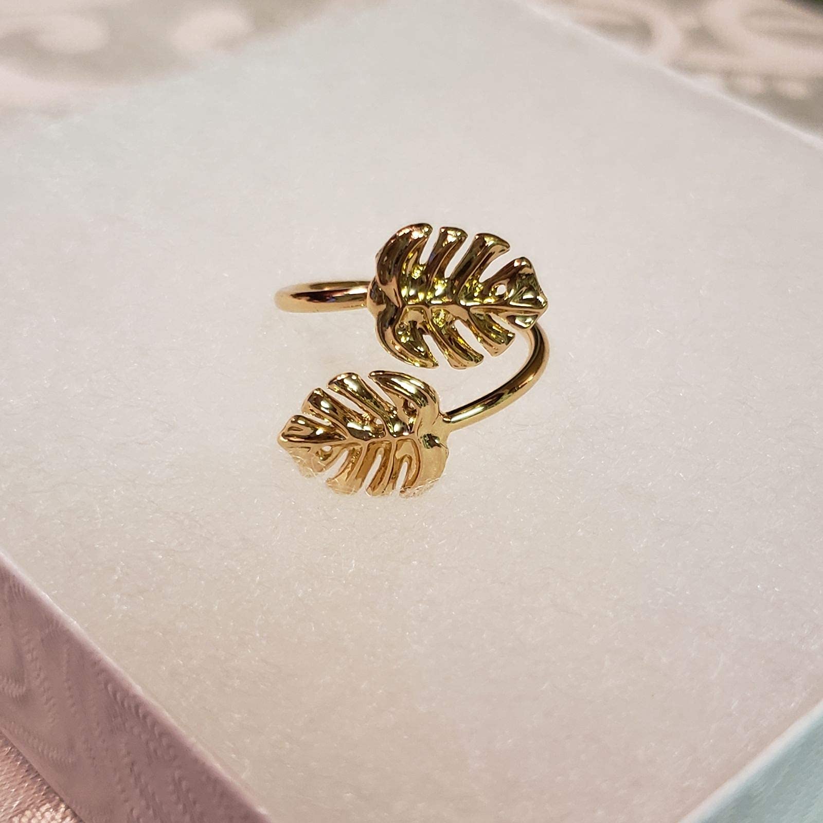 Double Monstera Leaf Adjustable Gold Ring for Women - Boho Chic Jewelry for Everyday Wear, Parties & Gifts