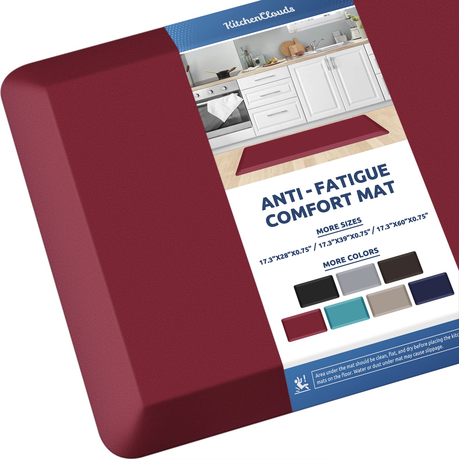 KitchenClouds Anti-Fatigue Kitchen Mat - 0.8 Inch Thick, Waterproof, Non-Slip Cushioned Rug for Kitchen Sink, Office, and Standing Desk - Comfort Floor Mat (17.3