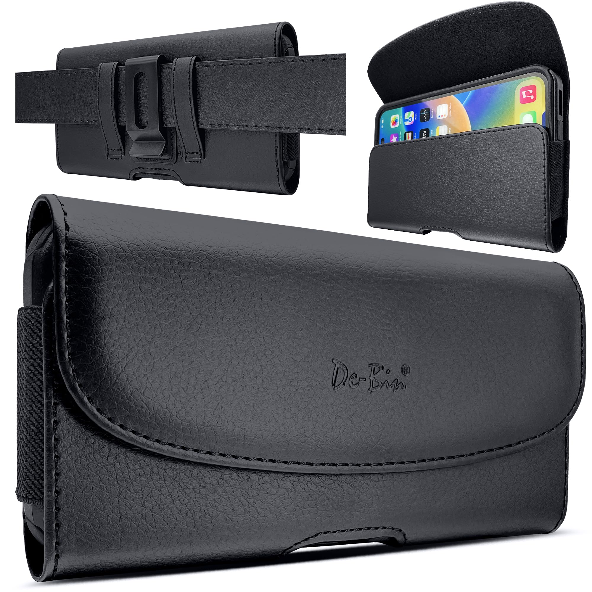 Premium Leather Belt Clip Holster Case for iPhone 6 Plus - Compatible with Otterbox Defender, Symmetry, Commuter & Lifeproof Cases - Black | Perfect for Outdoor Activities, Work & Everyday Carry