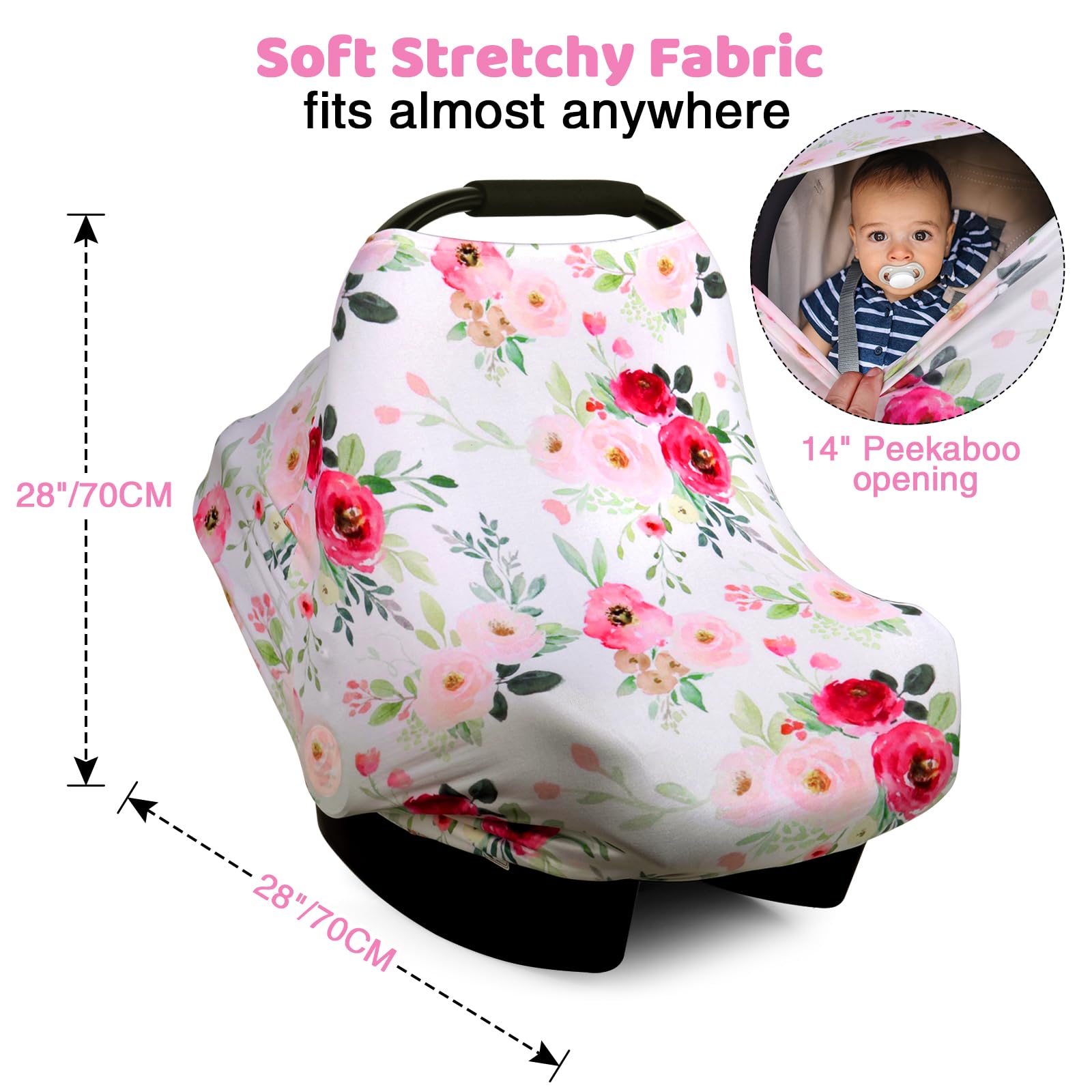 Rquite Baby Car Seat Cover - Stretchy, Breathable Infant Car Seat Canopy for Boys & Girls - Universal Nursing Cover for Breastfeeding - Multi-Use for Car Seat, Carrier & Stroller - Perfect for Travel, Shopping & Outdoor Adventures