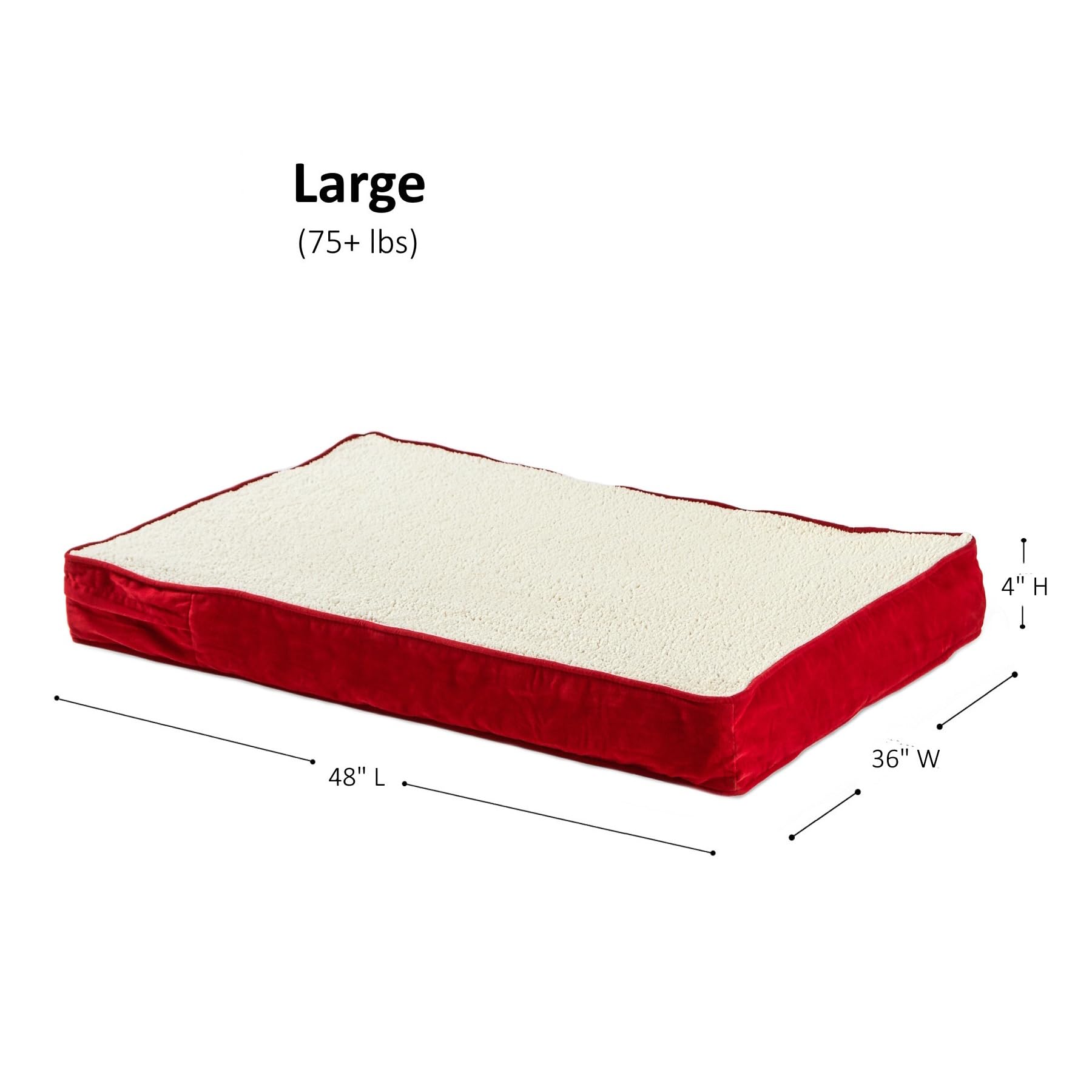 Happy Hounds Oscar Rectangle Orthopedic Foam Sherpa Dog Bed for Large Dogs (48 x 36 Inches), Red - Comfortable Support for Joint Pain Relief, Perfect for Living Room, Bedroom or Kennel Use