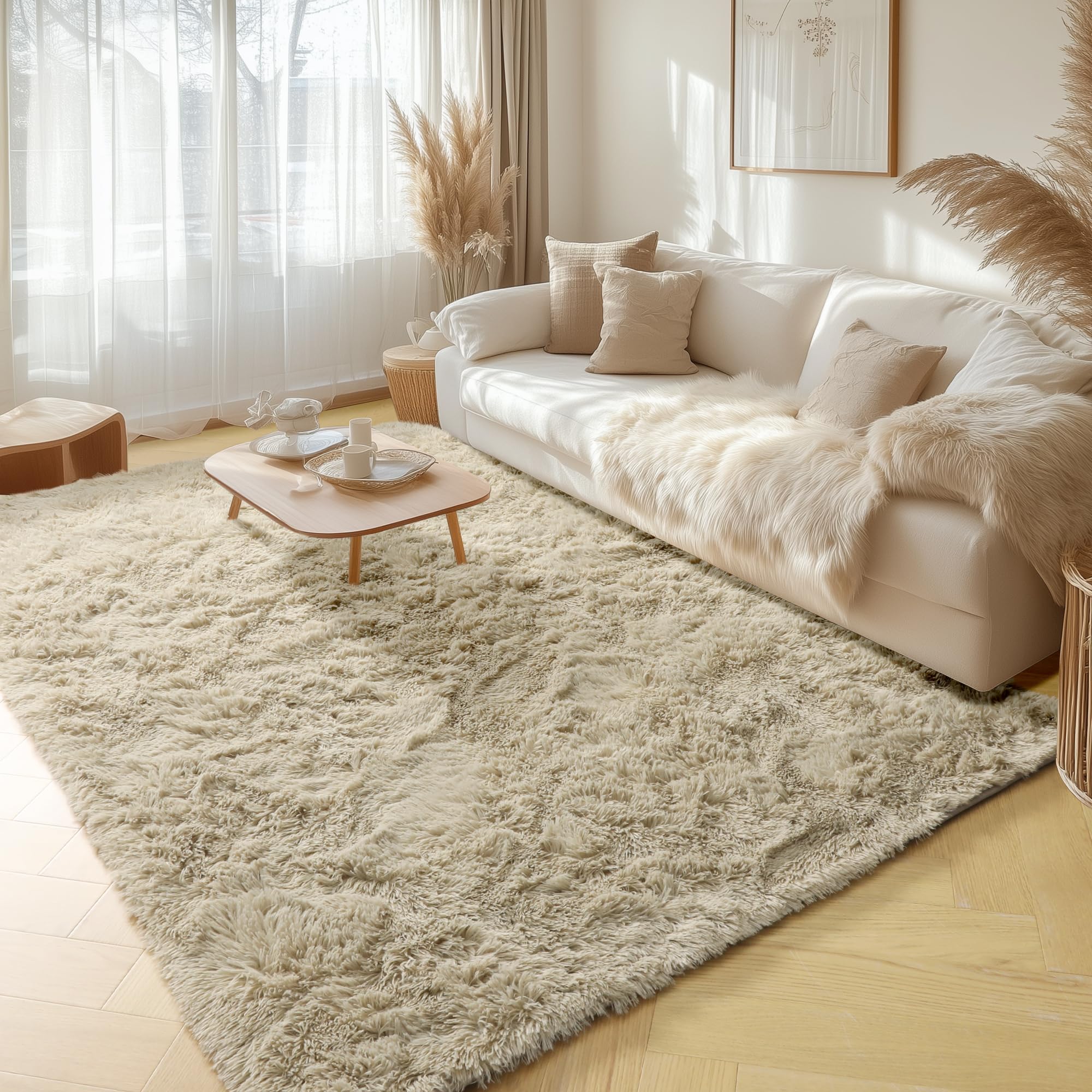 PAGISOFE Fluffy 5x7 Shag Area Rug - Ultra Soft Plush Fur Beige Carpet for Living Room, Bedroom, Nursery & Dorm Decor | Modern Fuzzy Shaggy Rug for Cozy Home & Kids Room (Indoor Use)