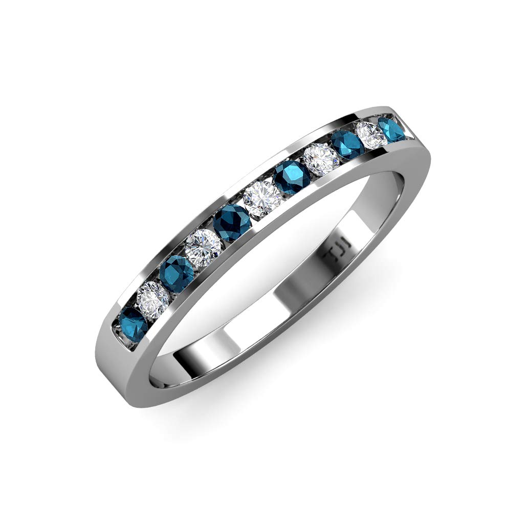 18K White Gold Blue & White Diamond Wedding Band - 0.60 ctw Channel Set with 11 Treated Diamonds | Perfect for Engagement Rings, Anniversary Gifts & Bridal Jewelry
