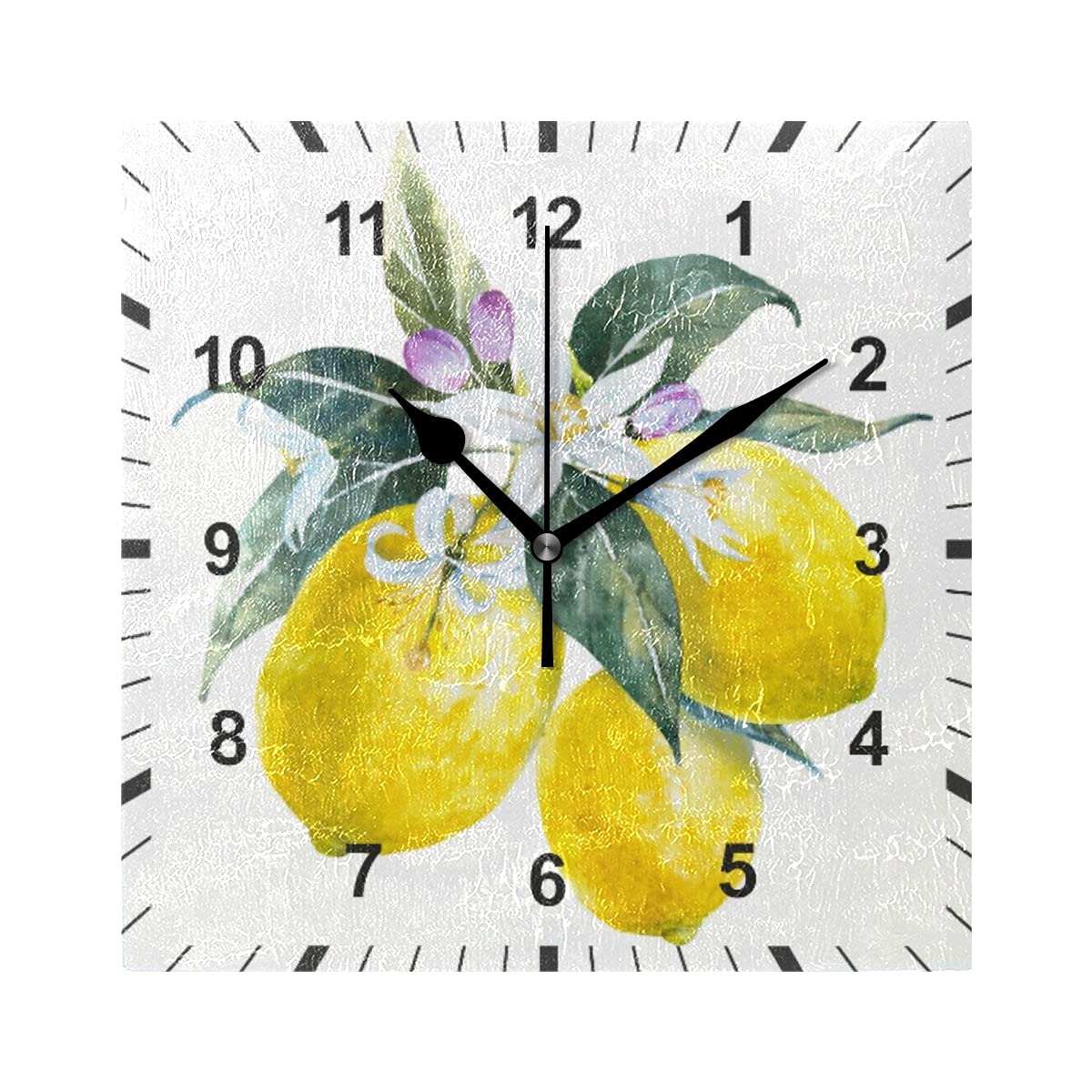 Watercolor Lemons with Flowers Wall Clock - Hand Painted Kitchen, Living Room, Bedroom, Office & School Decor - Perfect for Farmhouse, Boho & Coastal Home Decor Styles