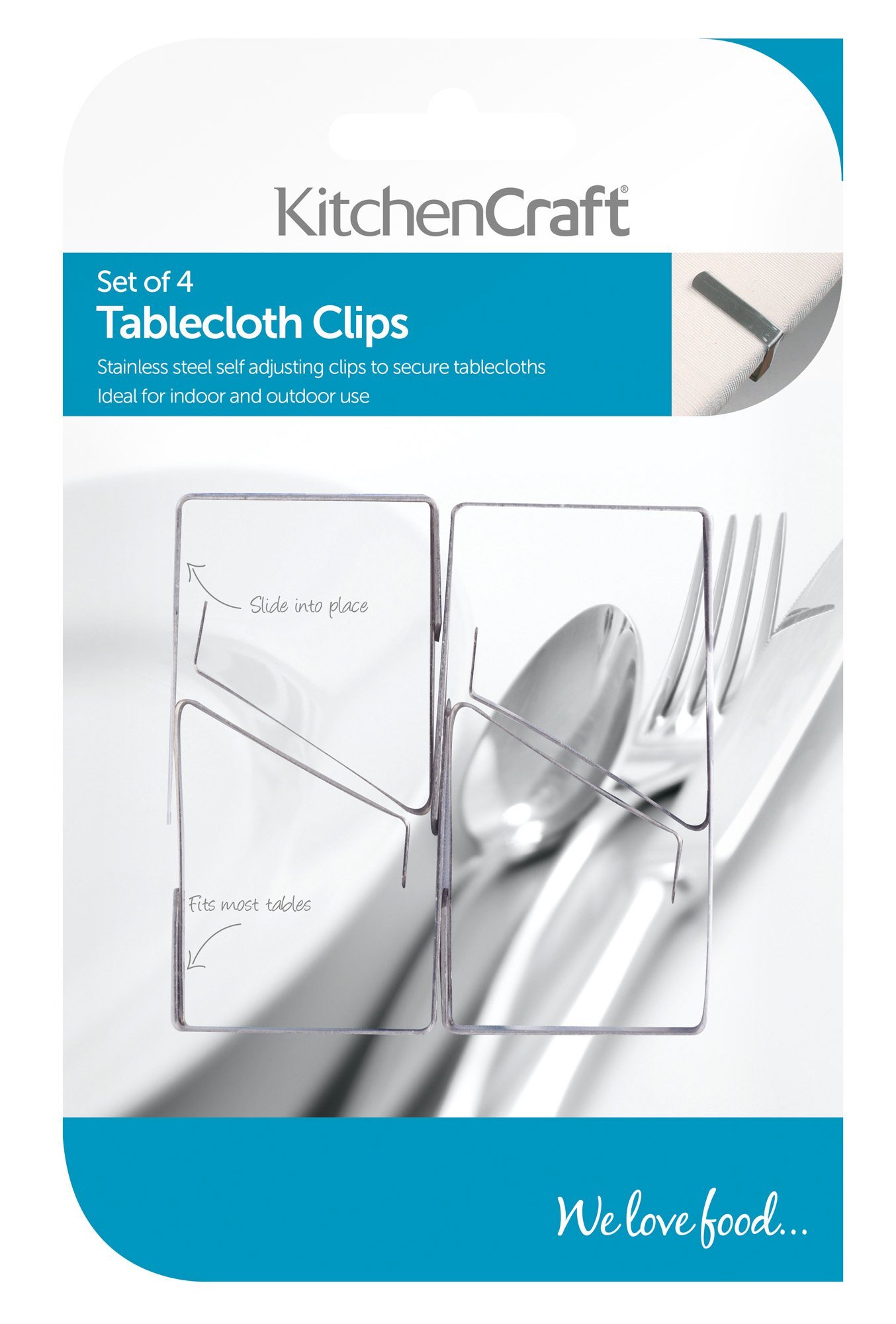 Kitchen Craft Stainless Steel Tablecloth Clips - Set of 4 Heavy Duty Clamps for Outdoor Picnics, BBQs, and Windy Days - Secure Table Linens, Blankets, and Tarps