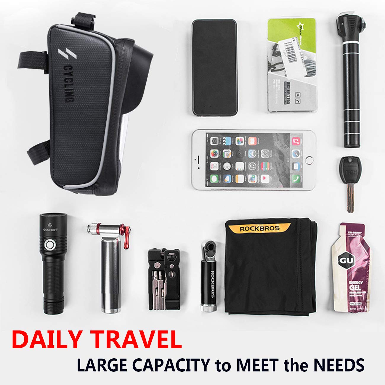 **Waterproof Bike Phone Mount Bag - Front Frame & Handlebar Storage with Touch Screen Access - Ideal for Cycling, Commuting & Outdoor Adventures**