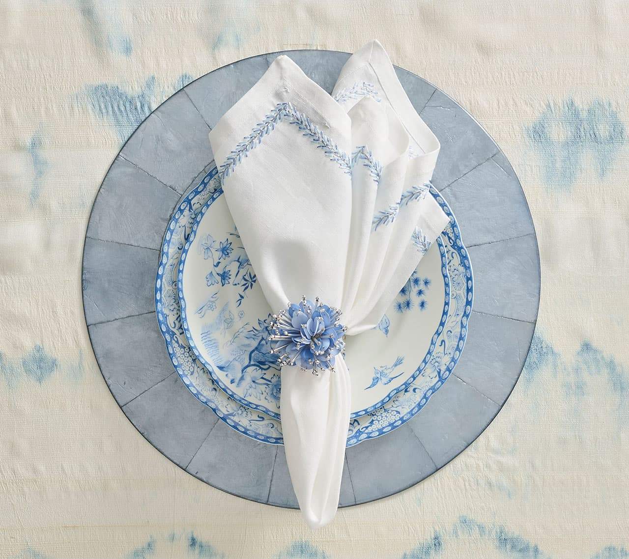Periwinkle Round Capiz Placemat Set of 4 - Elegant Coastal Dining Decor for Beach House & Boho Table Settings