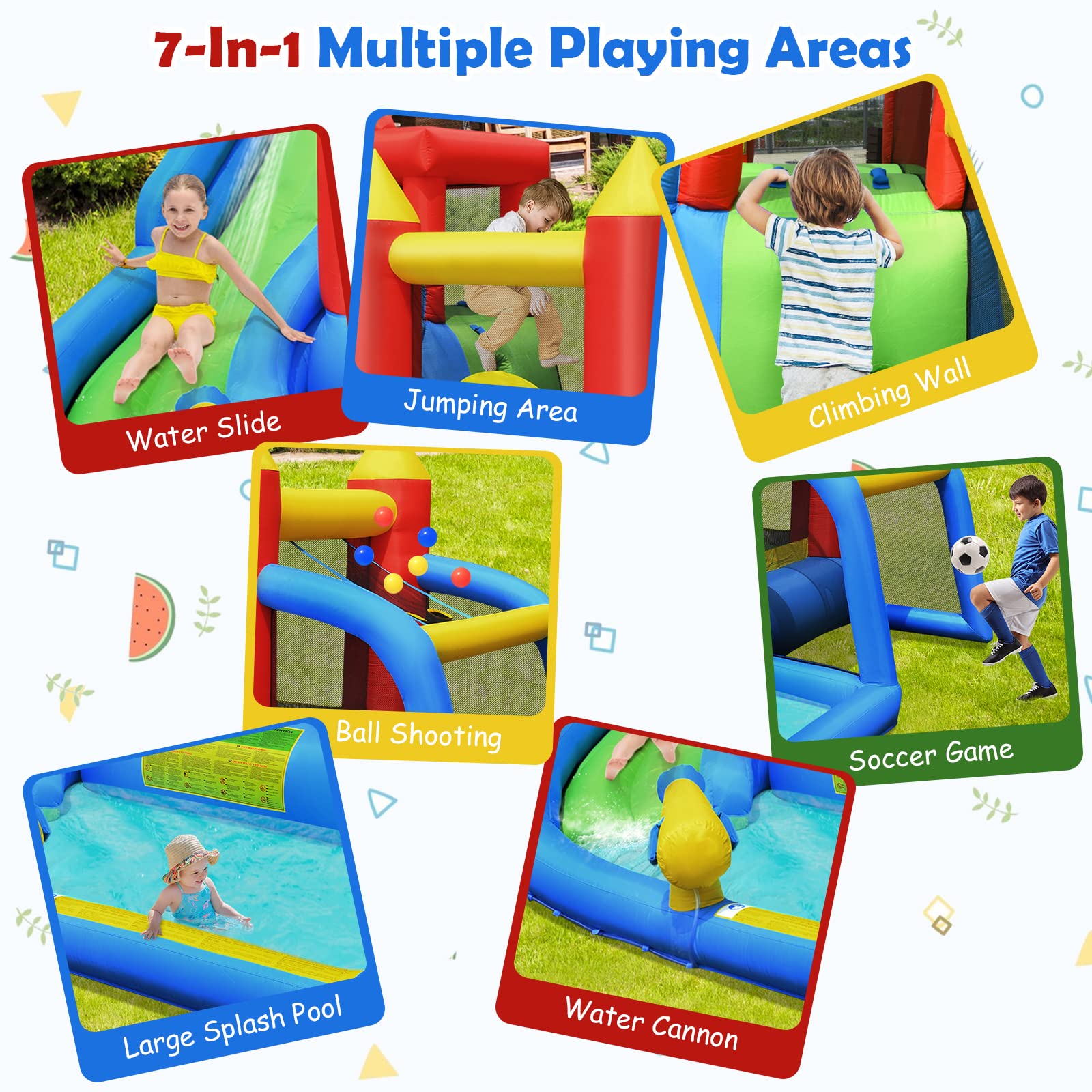 **HONEY JOY 7-in-1 Inflatable Water Slide & Bounce House for Kids & Adults - Giant Blow Up Water Park with Soccer Ball Gate, Outdoor Backyard Fun (Blower Not Included) - Perfect for Summer Parties, Family Gatherings & Backyard Play**