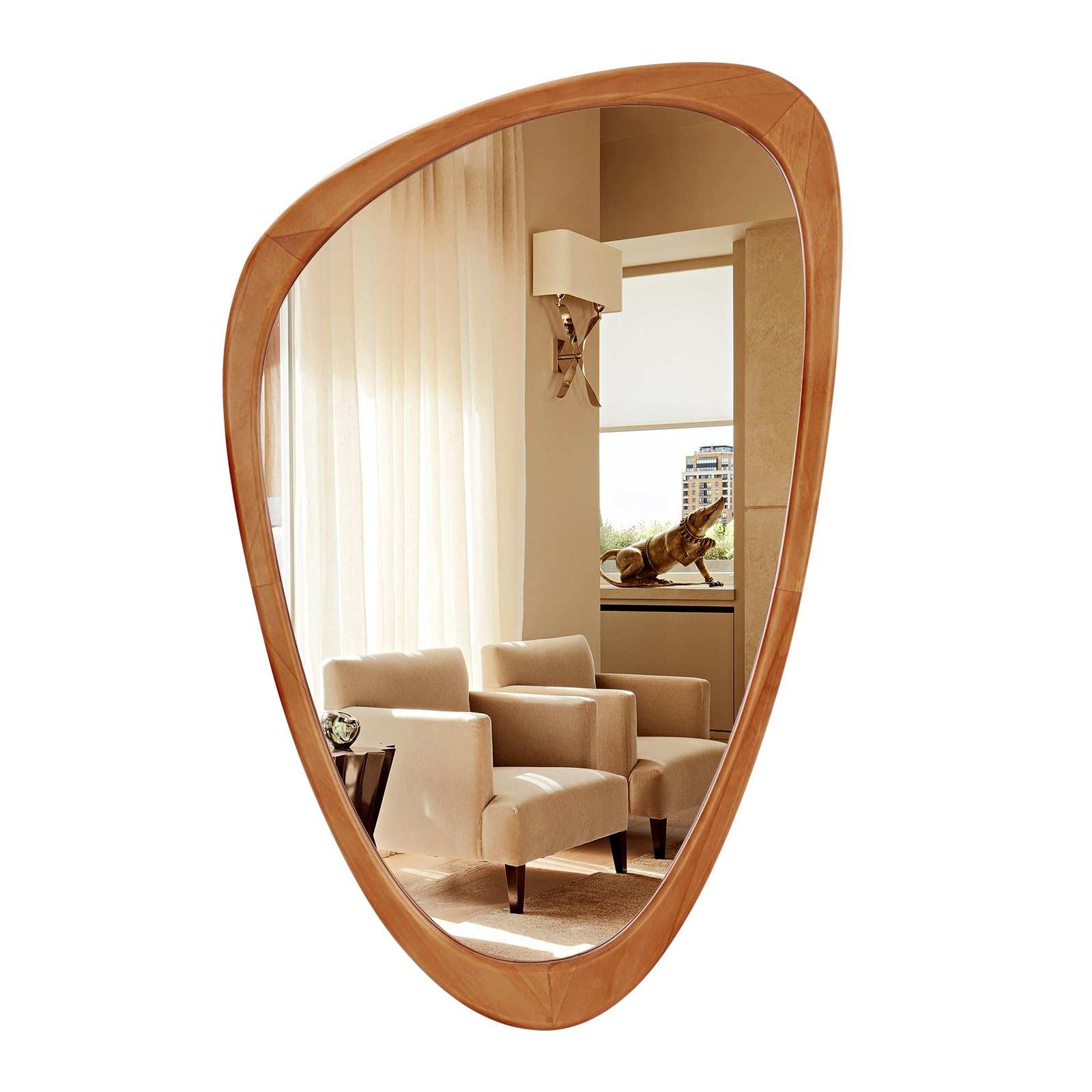 19.5x30.5 Inch Asymmetrical Wood Framed Wall Mirror - Unique Irregular Shaped Decorative Mirror for Bathroom, Living Room, Bedroom & Entryway - Perfect for Modern Home Decor and Vanity Areas