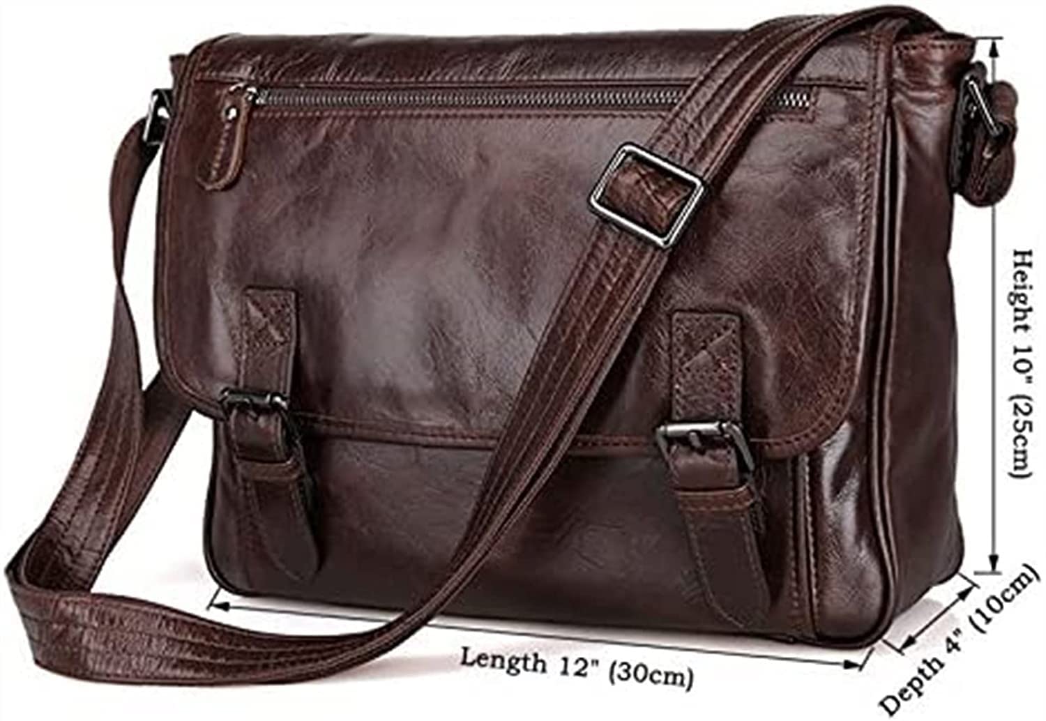 Premium Handmade Genuine Leather Full Flap Messenger Bag - Laptop Satchel with Padded Protection (Brown, 35.5x10x30.5cm) - Perfect for Business, Travel & College Commute