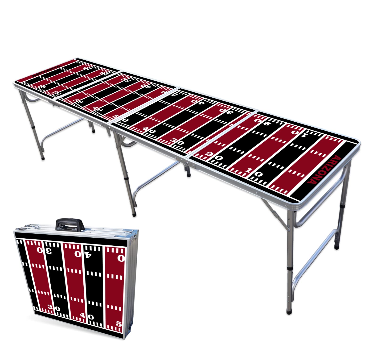 8-Foot Folding Portable Beer Pong Table with Optional Cup Holders & LED Lights - Arizona Football Field Design for Indoor/Outdoor Parties, Tailgating & Game Nights (Multiple Models Available)