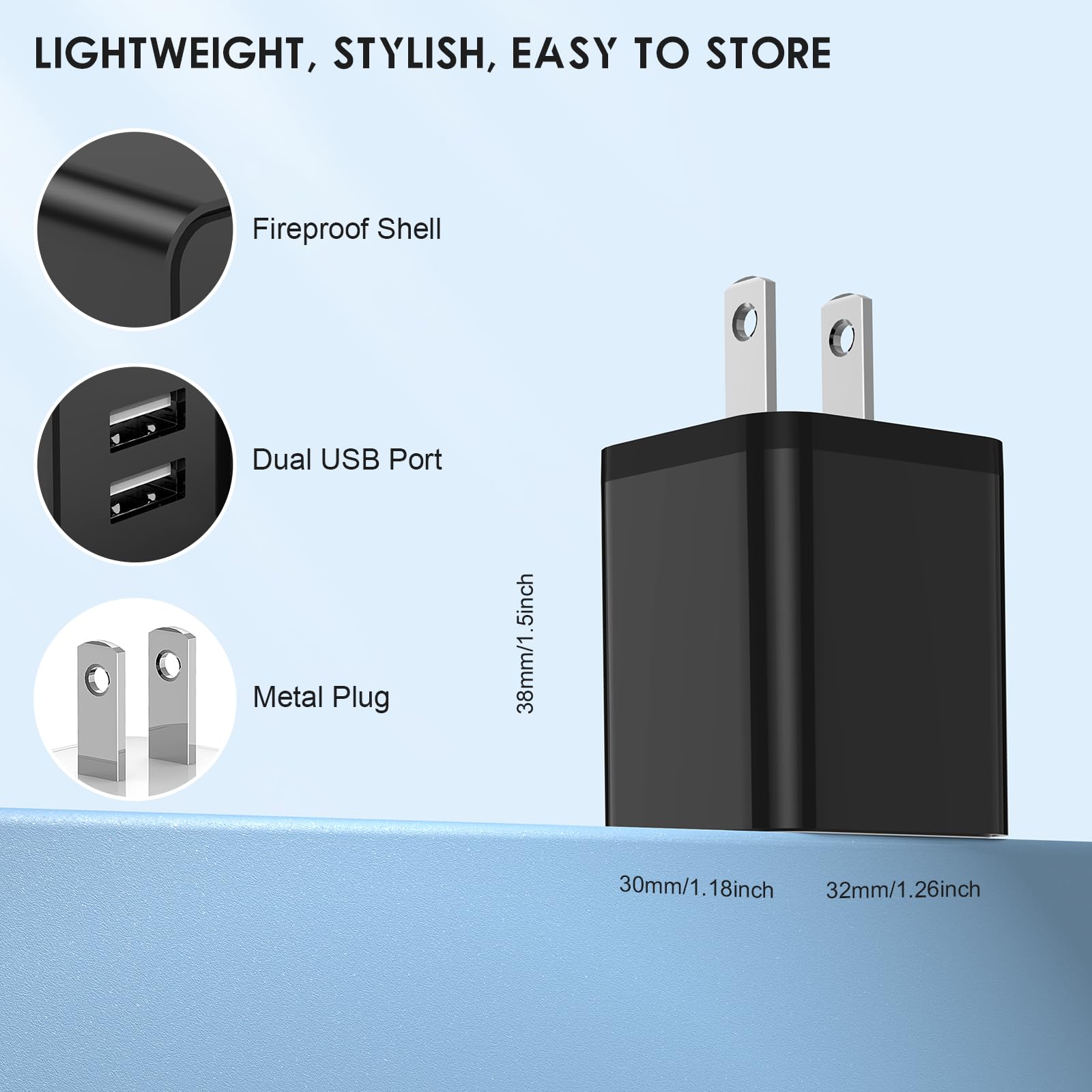 Cabepow 2-Pack 6ft MFi Certified Lightning Cable with Fast Dual Port USB Charger Block - Compatible with iPhone 13/12/11 Pro Max/XS Max/XR/X/8 - Perfect for Home, Office & Travel Charging