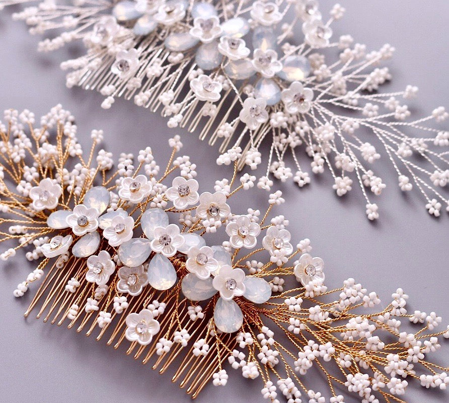 Everly Opal Bridal Hair Comb - Gold & Silver Wedding Hair Accessories for Brides, Bridesmaids & Special Occasions