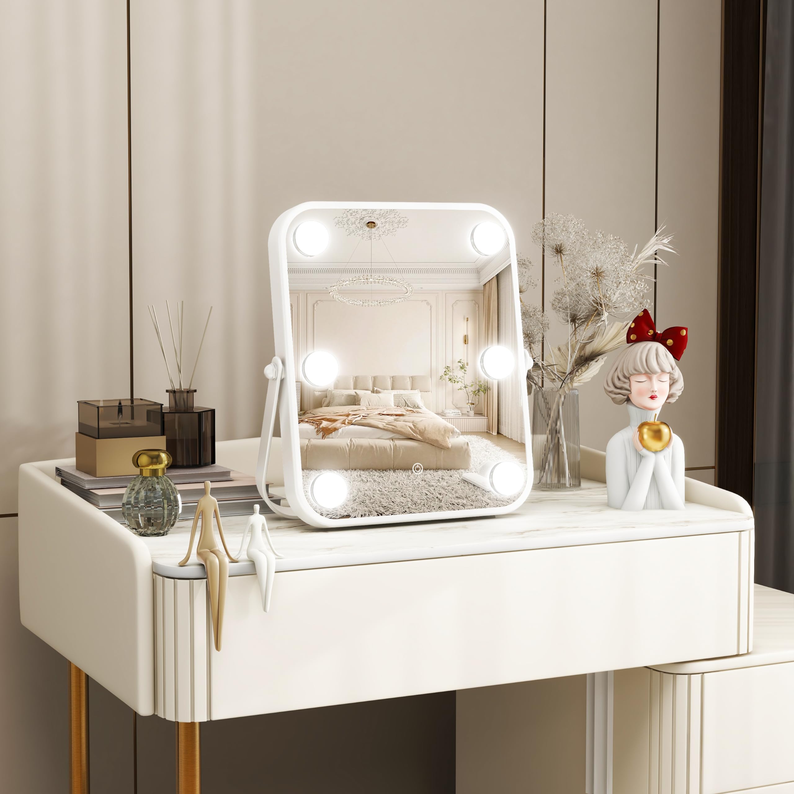 10x12 Inch Dimmable LED Vanity Mirror with Touch Control - Portable Makeup Mirror for Travel & Home