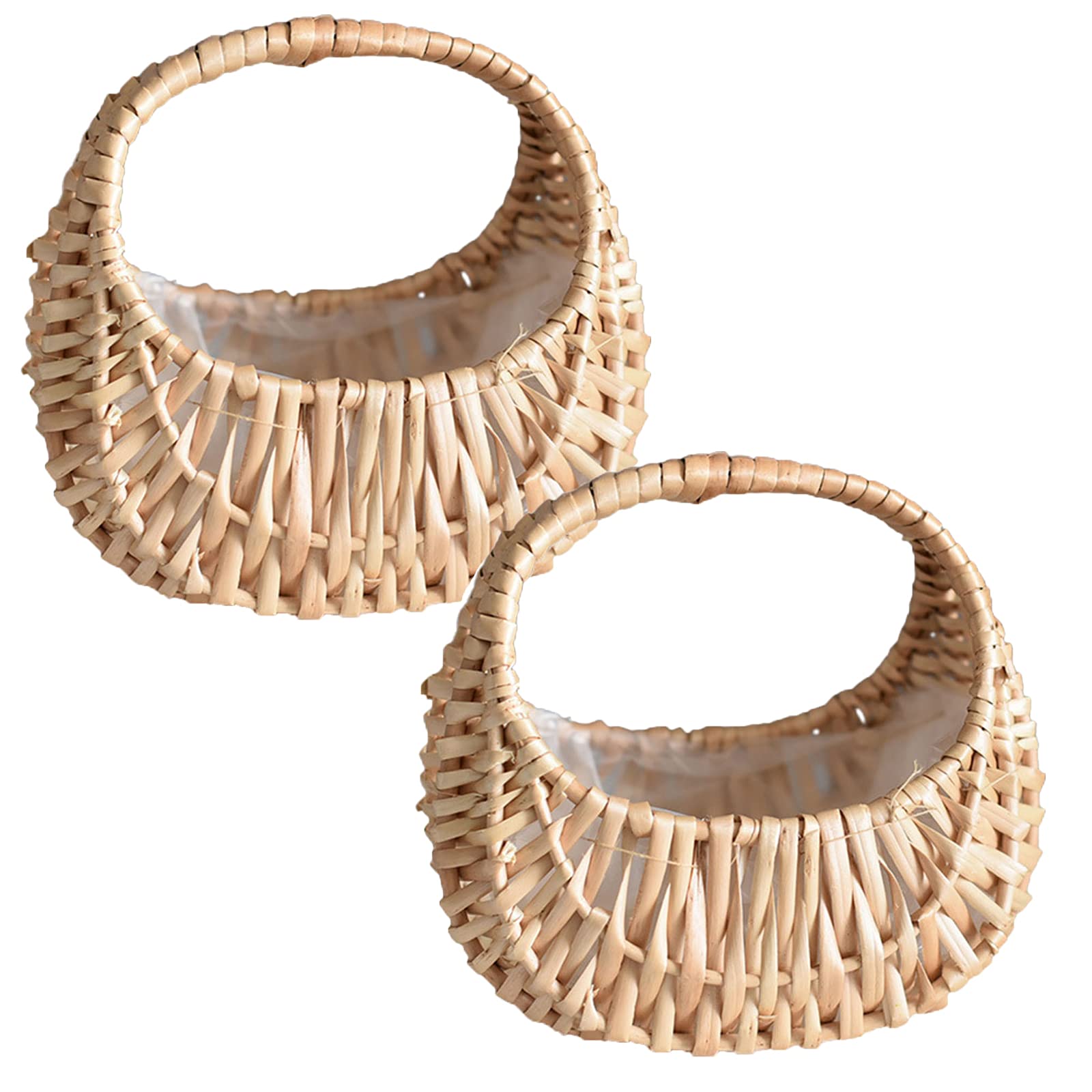 Firlar 2-Pack Handwoven Wicker Flower Arrangement Baskets - 6.7 Inch Tall Portable Flower Pot Holder - Handmade Decorative Storage Basket for Home, Wedding, Garden & Party Decor