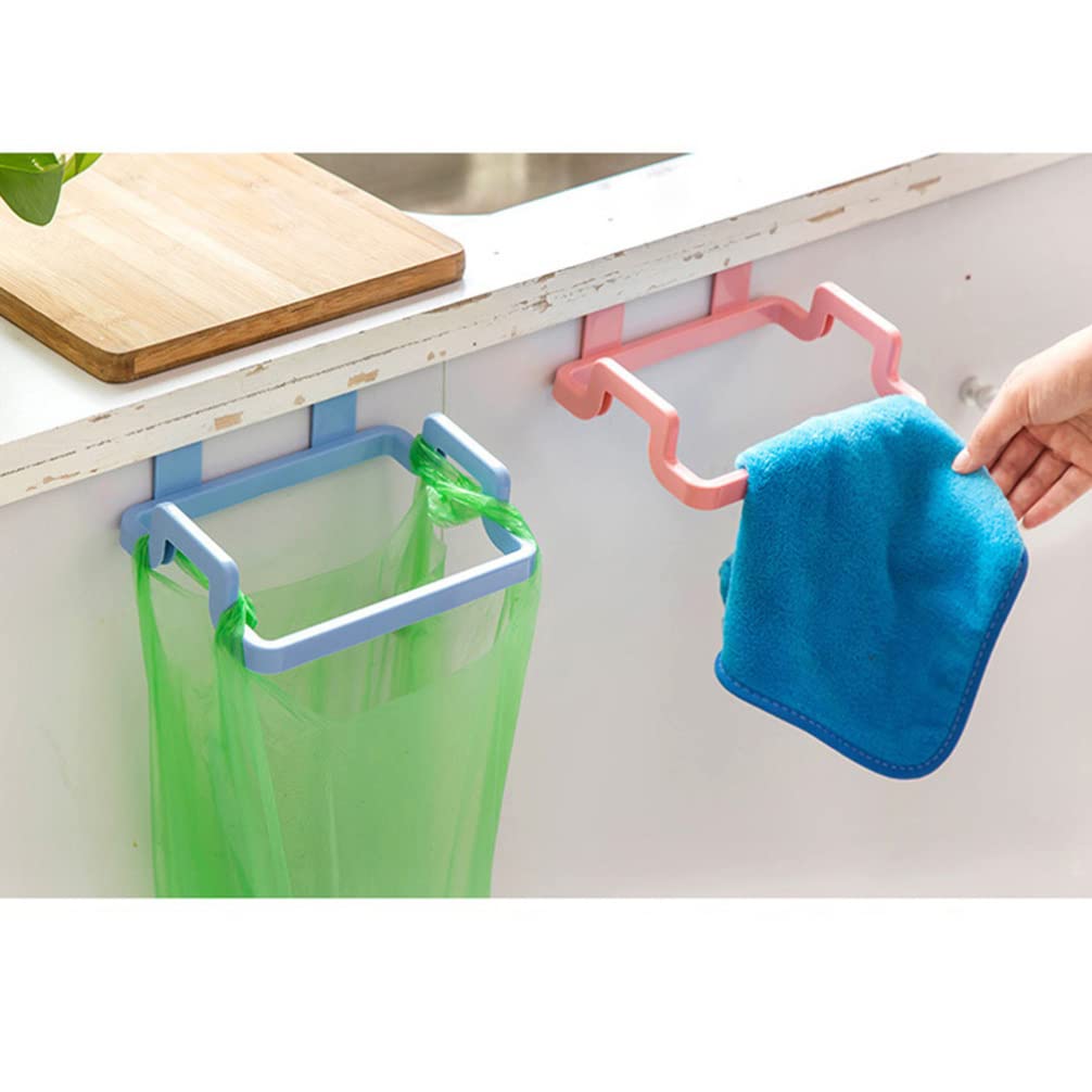 FOMIYES Over The Cabinet Trash Bag Holder - Hanging Garbage Bag Rack for Kitchen, Pantry Door, Bathroom - Space Saving Waste Bin Organizer with Towel & Gloves Hooks - Ideal for Small Spaces & RVs