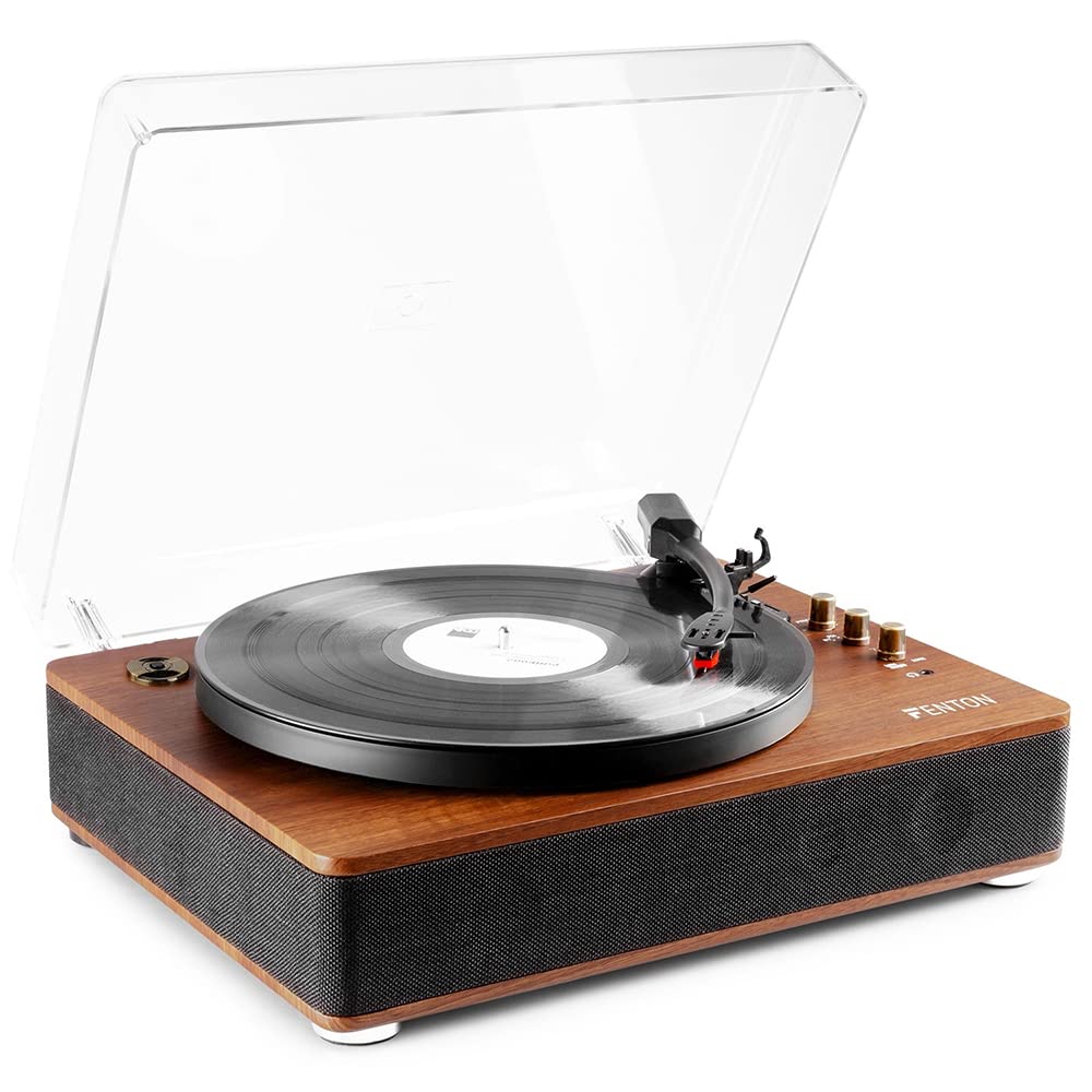 VONYX Fenton RP162D Walnut Bluetooth Record Player with SHF404B Active Bookshelf Speakers - Wireless Turntable System, Vinyl to MP3 Converter, 3-Speed Belt-Drive for Home Entertainment & Music Lovers