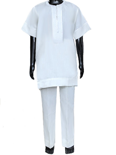 Stylish All-White Embroidered African Dashiki Outfit with Matching Pants DPC3949 - Perfect for Cultural Events, Weddings & Summer Festivals