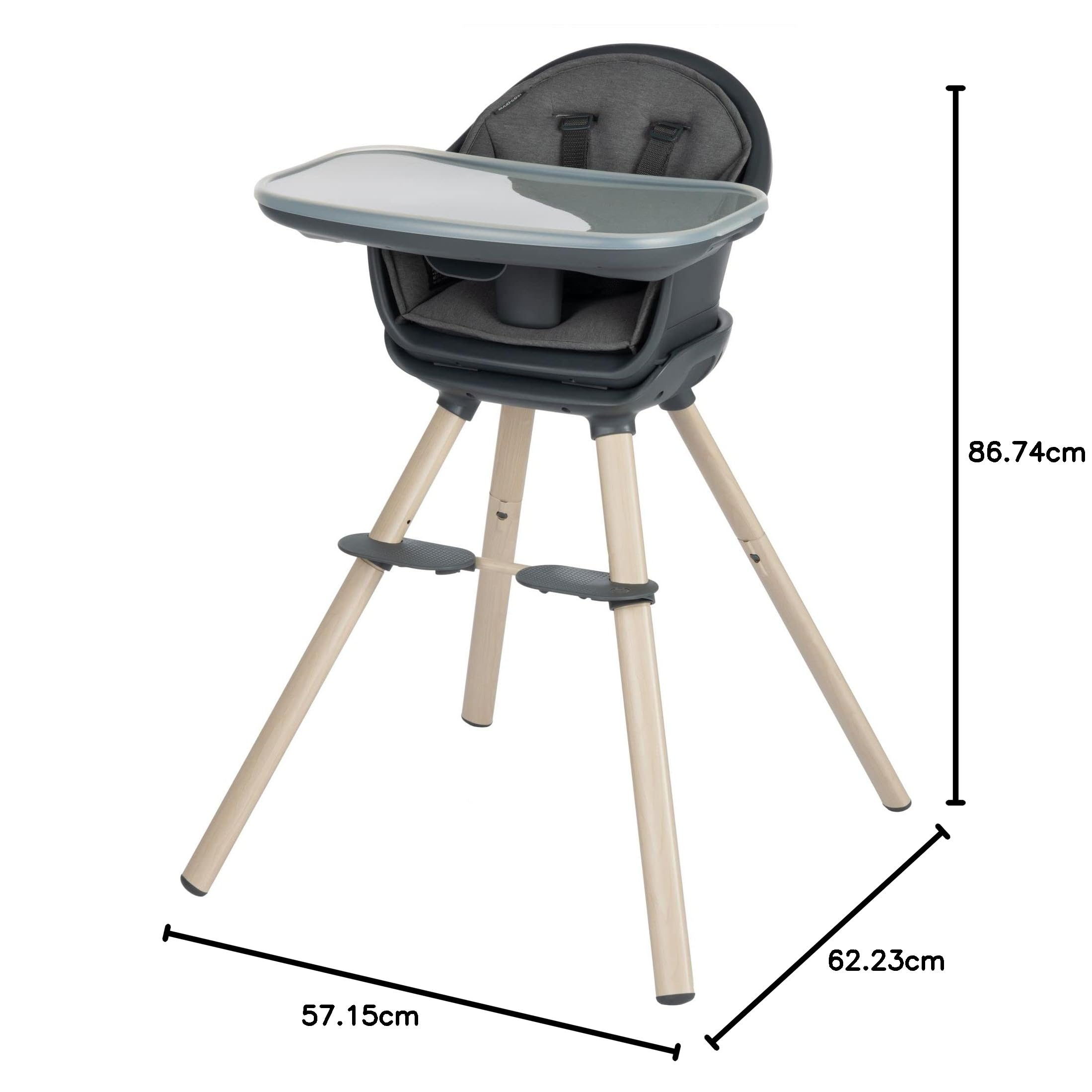 Maxi-Cosi Moa 8-in-1 Convertible High Chair & Booster Seat - Adjustable to Stool, Table & Chair - Easy Clean Baby Feeding Seat - Beyond Graphite - Perfect for Kitchen, Dining Room & Travel Use