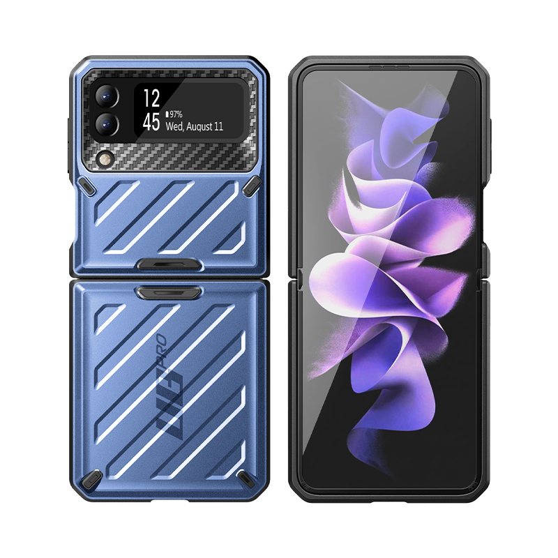 Samsung Galaxy Z Flip 3 Unicorn Beetle Pro Rugged Case with Belt Clip - Heavy Duty Shockproof Cover, Metallic Blue - Perfect for Outdoor, Work & Active Lifestyle Protection