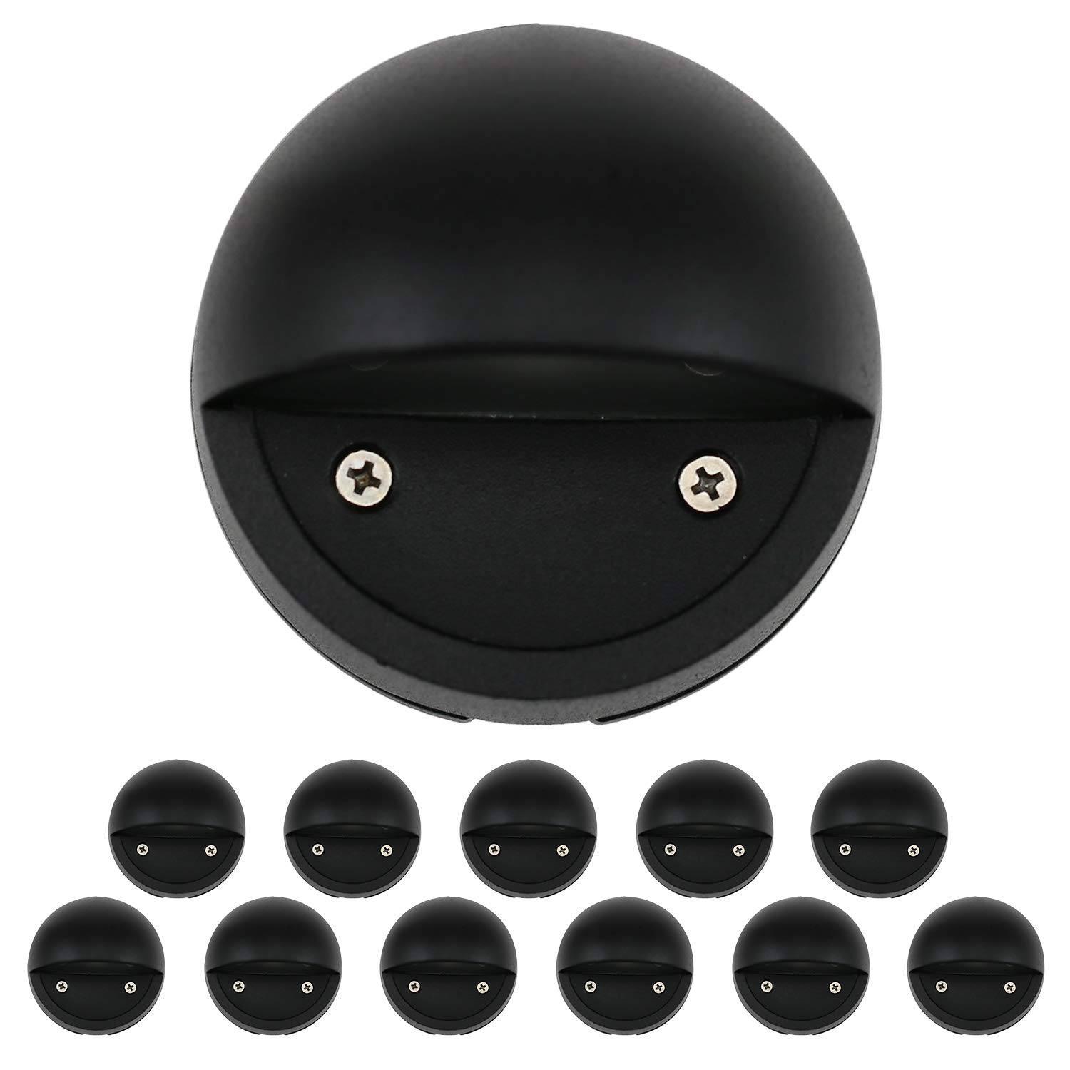 Lumina Lighting® 12 Pack 2W Low Voltage Waterproof Outdoor Landscape Deck Lights - 12V 3000K Warm White LED Step Lighting for Patio, Garden, Pathway with Replaceable G4 Bulbs (Black) DSL0103-BKLED12 | Perfect for Outdoor Stair, Deck, and Landscape Illumination