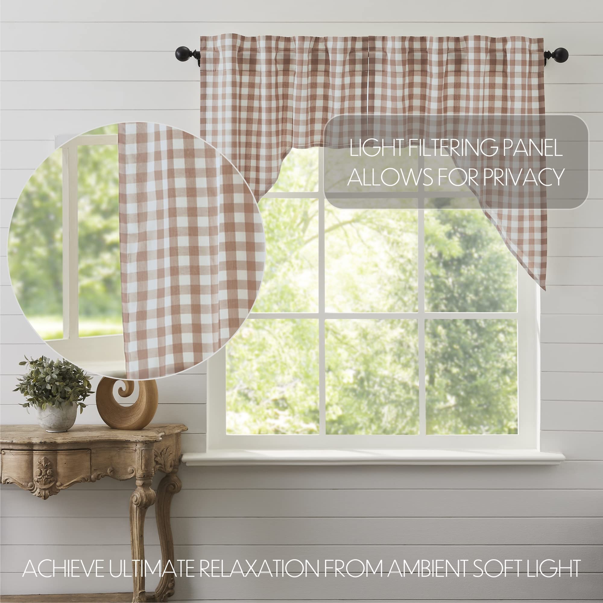 Annie Buffalo Portabella Check Farmhouse Swag Curtain Set 36x36x16 - Rustic Window Treatment for Kitchen, Living Room & Bedroom Decor