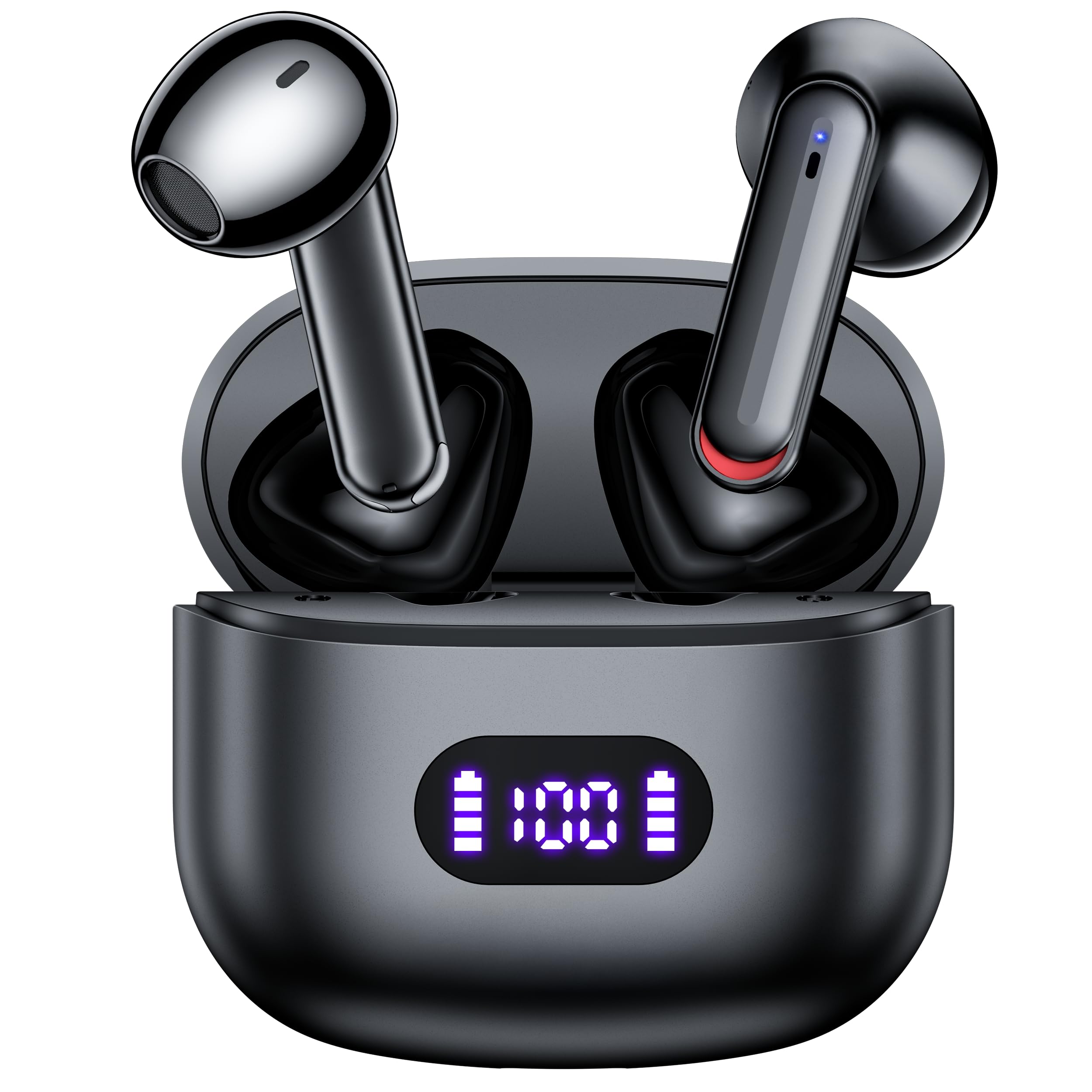 CAPOXO Wireless Earbuds Bluetooth 5.3 Headphones 60Hrs Playtime IPX7 Waterproof Sport Earphones with Wireless Charging Case, LED Power Display & Built-in Mic - for Running, Gym, Workout & Travel (Black) - Compatible with Android Phone, iPhone & Laptop